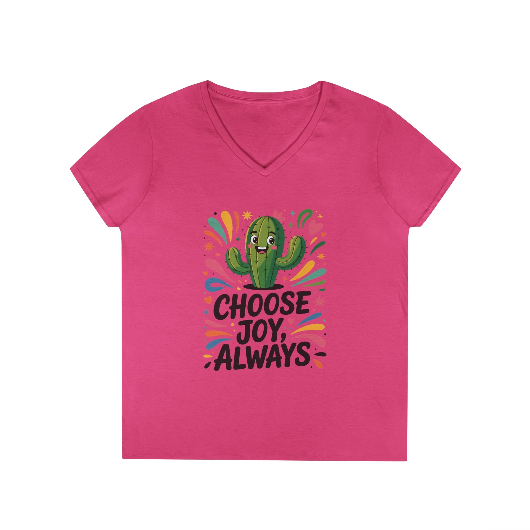 Choose Joy Cactus Ladies' V-Neck T-Shirt, Positive Vibe Shirt, Gift for Her, Summer Casual Tee, Inspirational Wear, Cute Graphic Top - Image 18