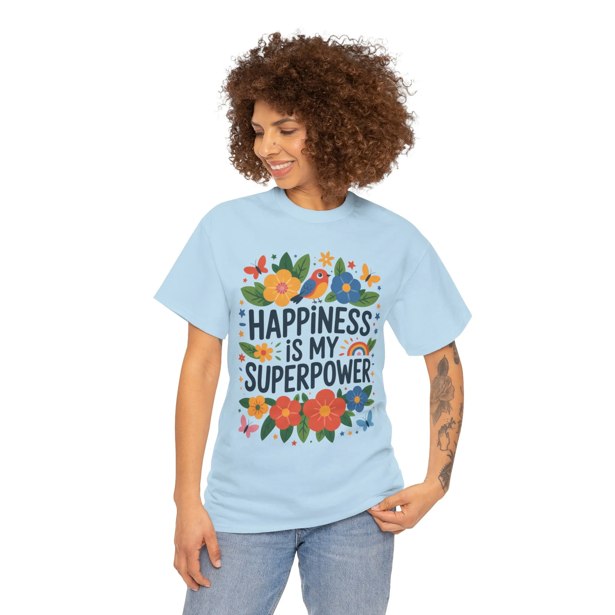 Happiness is My Superpower Tee - Colorful Floral Design, Mother's Day, Self-Expression, Positive Vibes Shirt, Joyful Statement Tee - Image 19