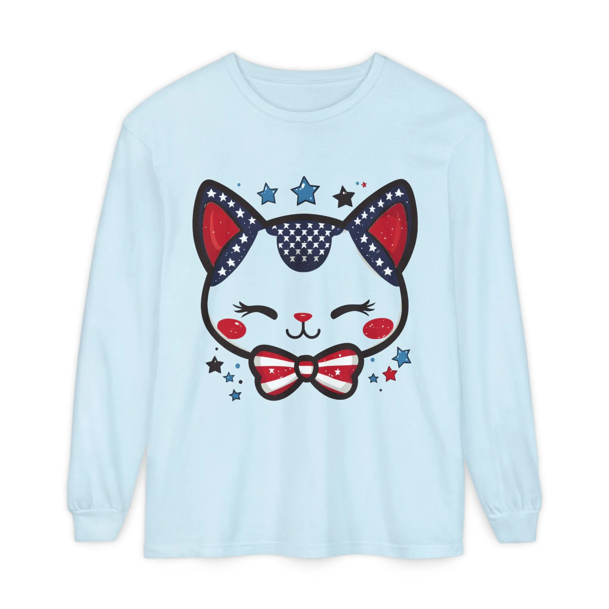 Cute Patriotic Cat Long Sleeve Women's T-Shirt, Fourth of July, Cat Lovers Gift, Casual Wear, Perfect for Holidays and Celebrations - Image 8