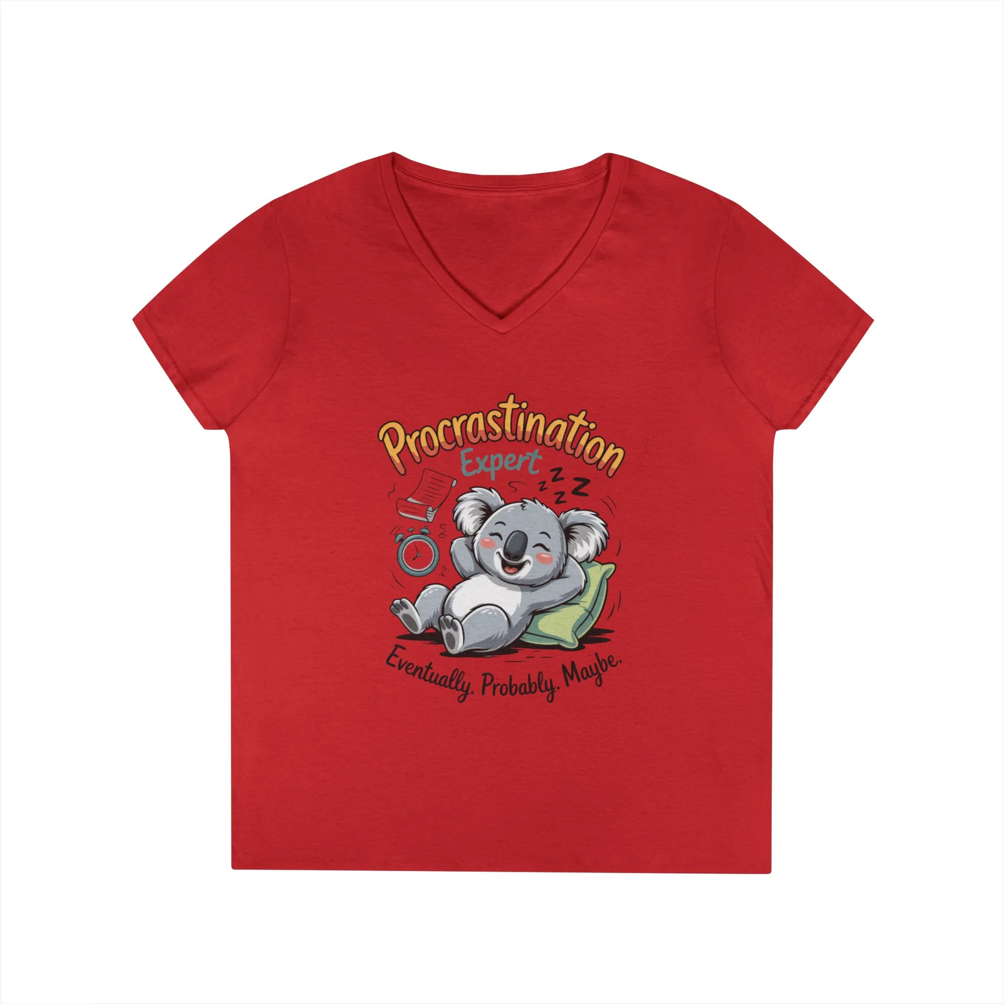 Procrastination Expert Ladies' V-Neck T-Shirt, Fun Tee for Lazy Days, Gift for Students, Casual Wear, Motivational Shirt, Cute Koala Design - Image 17