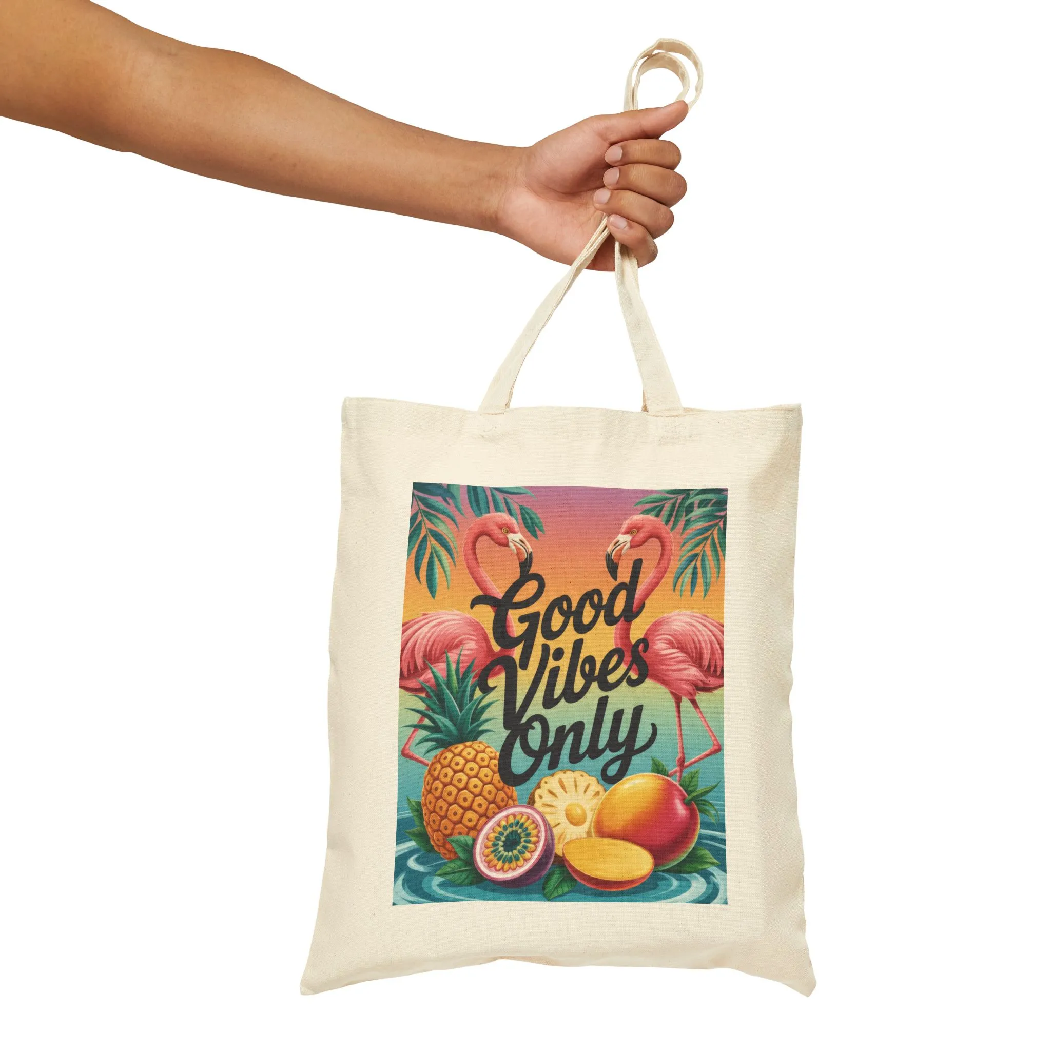 Tote Bag with Tropical Design, Good Vibes Only, Beach Tote, Eco-Friendly Bag, Summer Gift, Grocery Tote, Fun Shopping Bag, Flamingo Pattern - Image 10