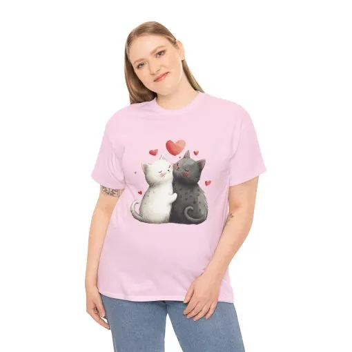 Cute Cat Love T-Shirt, Adorable Feline Couple Tee, Gift for Cat Lovers, Valentine's Day Shirt, Cozy Everyday Wear, Cat Mom T-Shirt - Image 2