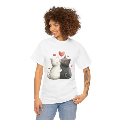 Cute Cat Love T-Shirt, Adorable Feline Couple Tee, Gift for Cat Lovers, Valentine's Day Shirt, Cozy Everyday Wear, Cat Mom T-Shirt - Image 4