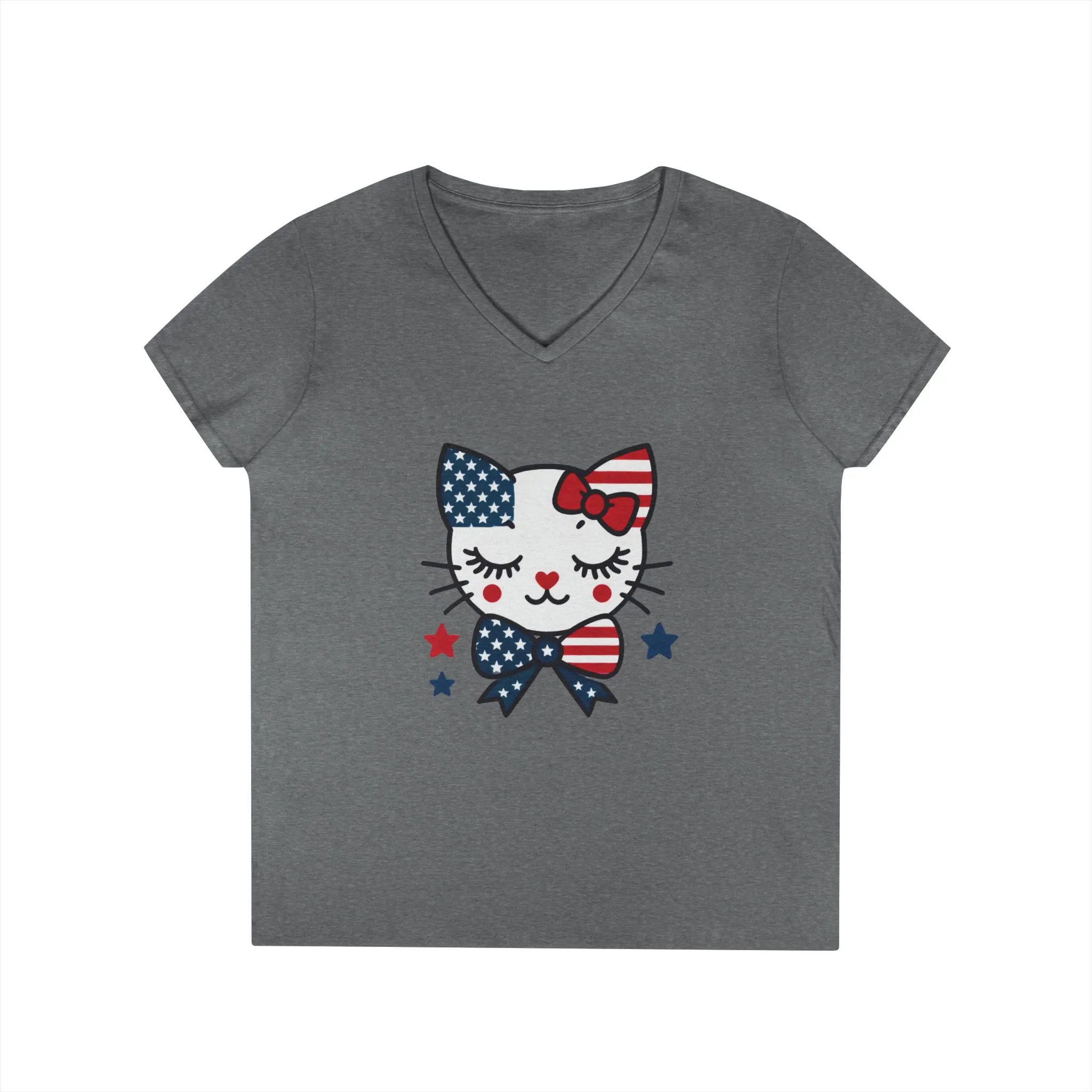 Patriotic Cat Ladies' V-Neck T-Shirt, Cute Tee, July 4th Top, Independence Day Shirt, Gift for Cat Lovers, Casual Summer Wear - Image 10