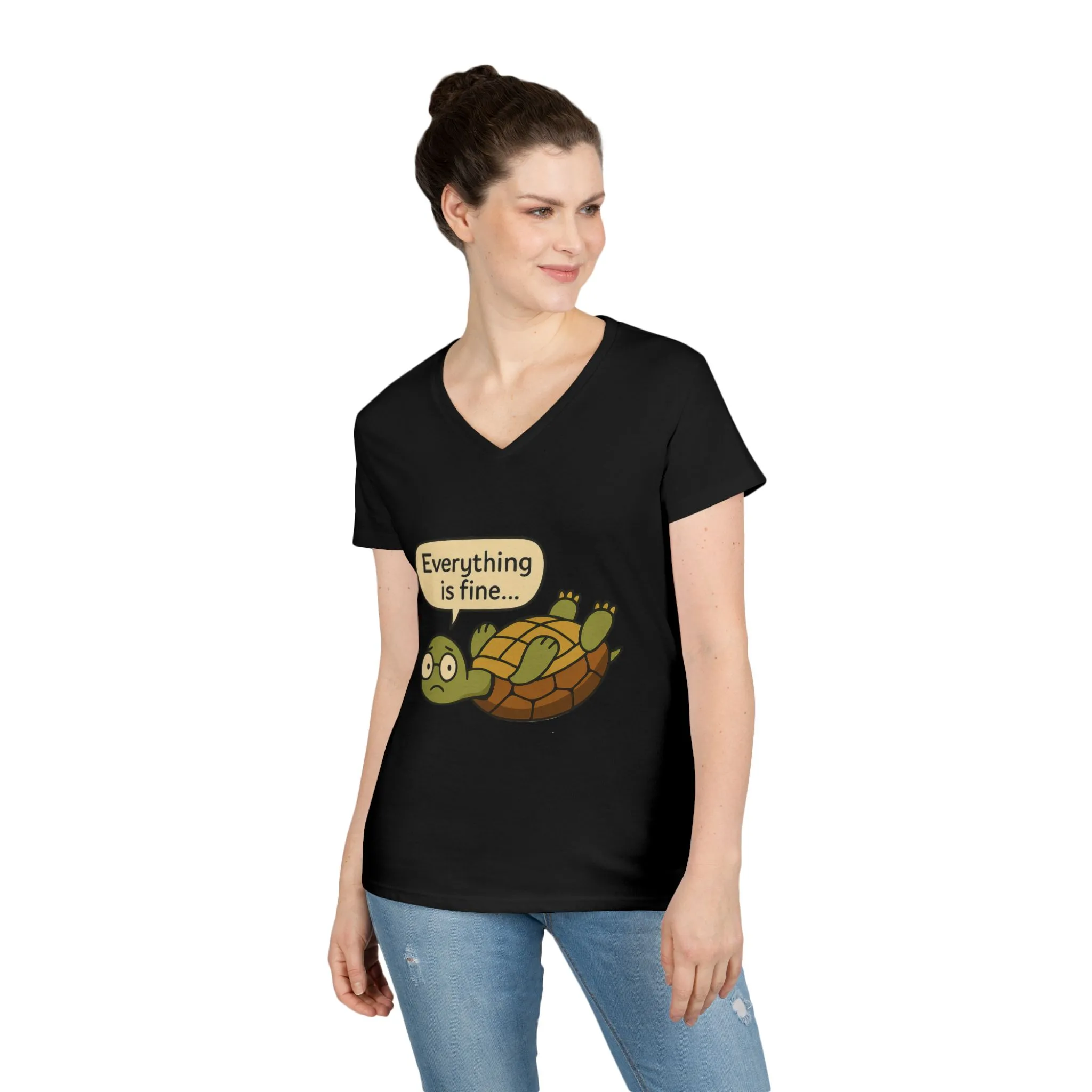 Cute & Comfy Turtle V-Neck T-Shirt - "Everything is fine..." design, Gift for Animal Lovers, Casual Wear, Fun Quotes, Positive message tee - Image 5