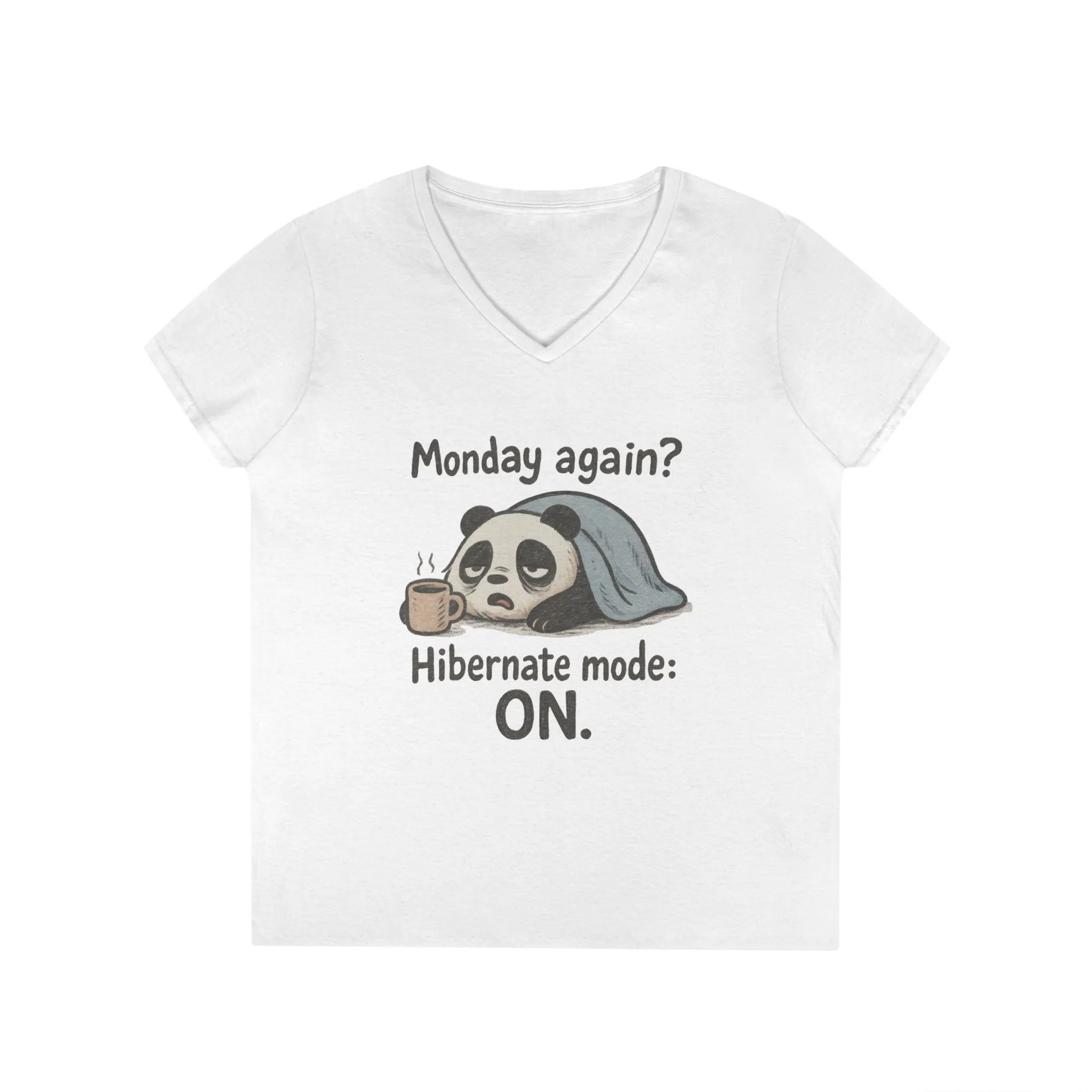 Panda V-Neck T-Shirt - Perfect for Lazy Days, Hibernation Mode, Casual Wear, Gift for Her, Weekend Comfort Clothing, Monday Syndrome - Image 2