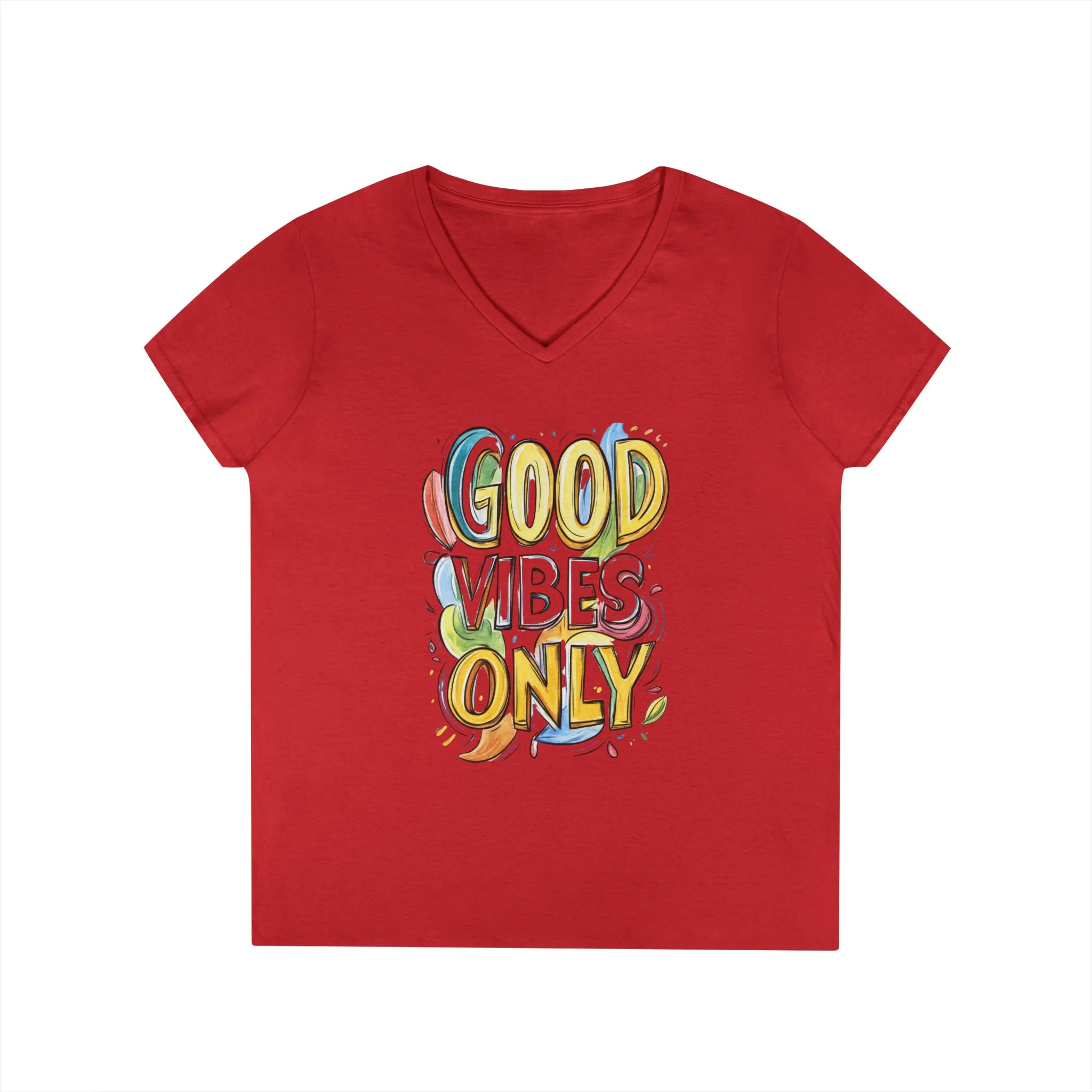 Good Vibes Only Ladies' V-Neck T-Shirt | Positive Message Tee, Casual Wear, Gift for Her, Summer Style, Feel Good Fashion, Positive Energy - Image 16