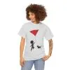 Cute Kid and Cat Design T-Shirt, Playful Gift for Cat Lovers, Summer Style, Cat Lover T-Shirt, Gift for Cat Owners, Women's Cotton T-Shirt