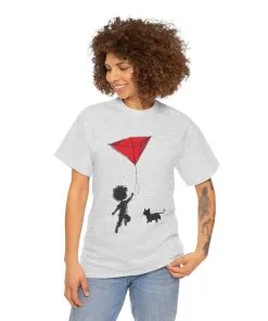 Cute Kid and Cat Design T-Shirt, Playful Gift for Cat Lovers, Summer Style, Cat Lover T-Shirt, Gift for Cat Owners, Women's Cotton T-Shirt