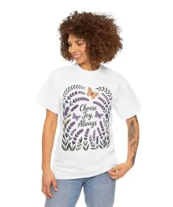 Choose Joy Always Women's Tee, Floral Graphic T-Shirt, Inspirational Gifts, Positive Vibes Apparel, Nature Lover's Gift, Lavender Printed