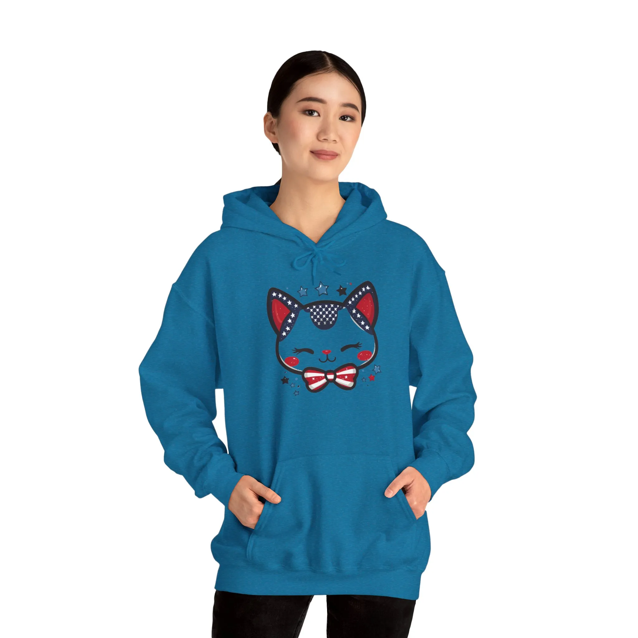 Cute Patriotic Cat -Themed Women's Hoodie, for Cat Lovers, Cute Gift for Pet Owners, Cozy Sweatshirt for All Seasons, Fourth of July Hoodie - Image 23