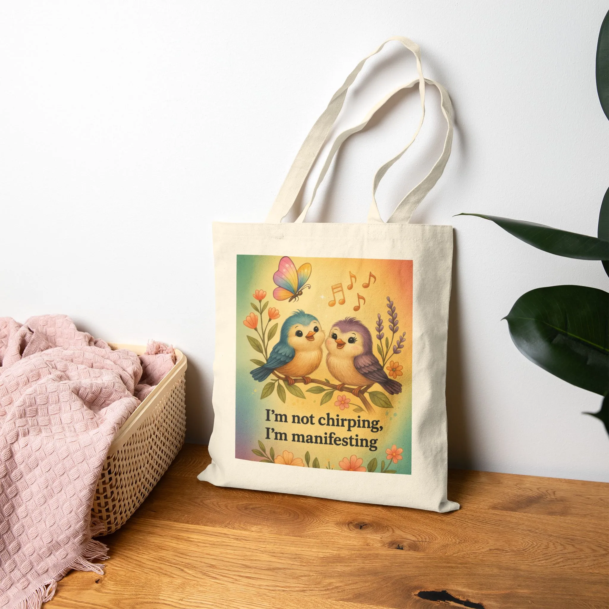 Manifesting Love Tote Bag, Cute Bird Design for Shopping, Eco-Friendly Gift, Spring/Summer Vibes, Perfect for Manifestation, Bird Lover's - Image 4