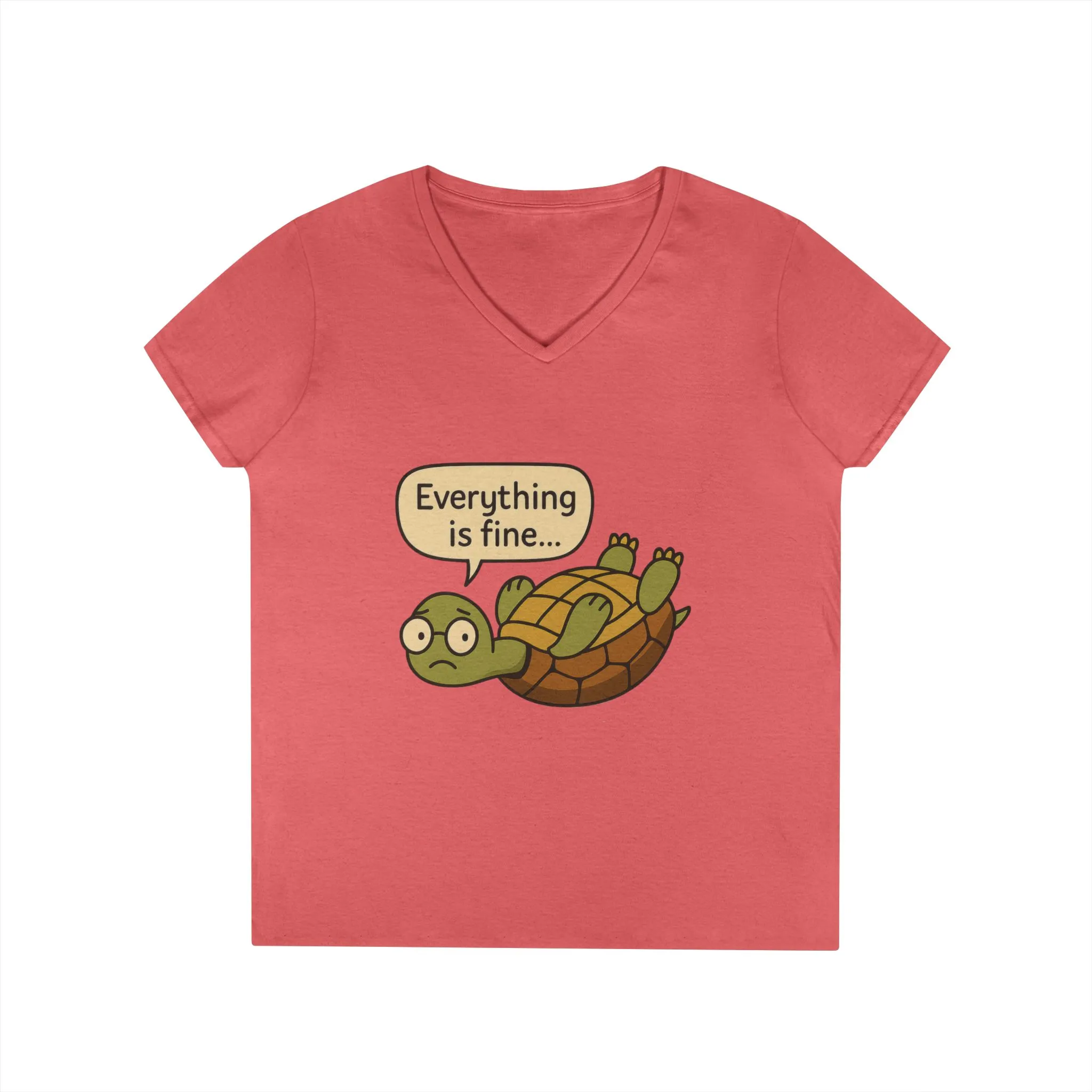Cute & Comfy Turtle V-Neck T-Shirt - "Everything is fine..." design, Gift for Animal Lovers, Casual Wear, Fun Quotes, Positive message tee - Image 22