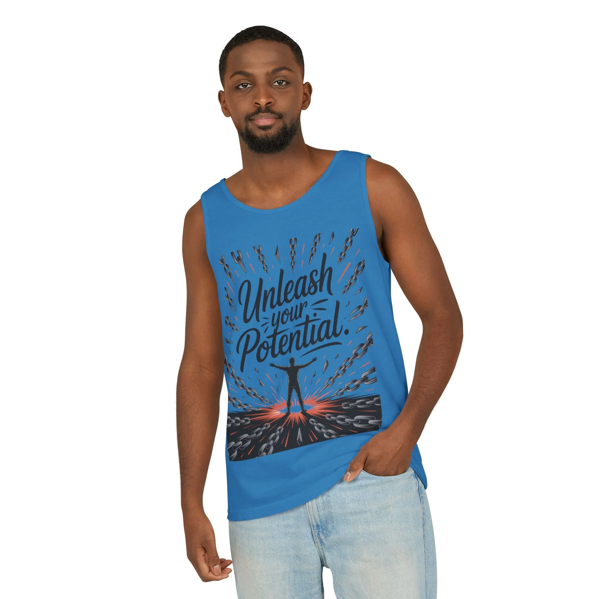 Men s Motivational Tank Top, Unleash Your Potential Graphic, Inspirational Gym Wear, Fitness Apparel, Summer Top, Gift for Him - Image 29