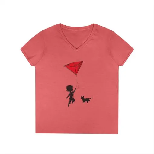 Cat Lover Girls' V-Neck T-Shirt, Gift for Birthday, Cat Lover T-Shirt, Cat Mom Gift, Gift for Kids and Animal Lovers - Image 4