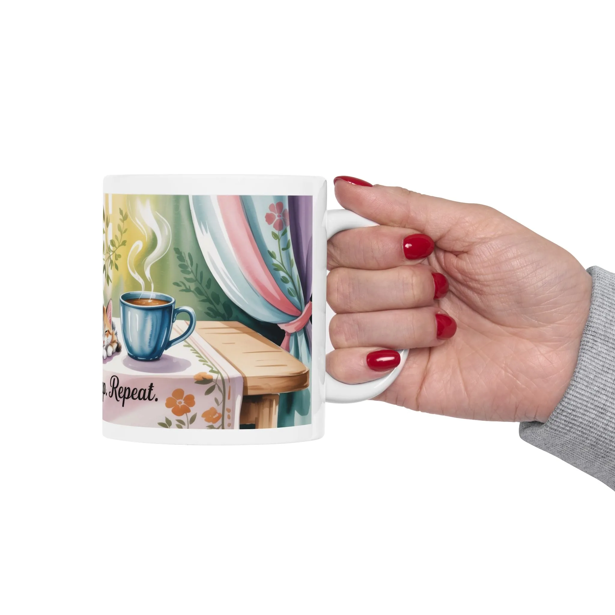 Cozy Cat Lover Mug, Ceramic Coffee Cup for Readers, Gift for Cat Lovers, Relaxing Tea Mug, Perfect for Home & Office, Book Lover Coffee Cup - Image 6