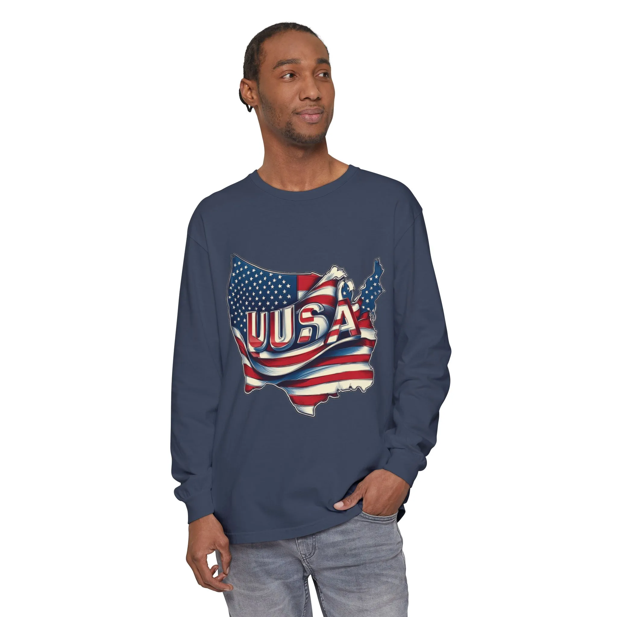 USA Flag Long Sleeve Tee, Unisex Garment-Dyed Shirt, Patriotic Top, All-American Apparel, Independence Day Style, Comfortable Casual Wear - Image 20