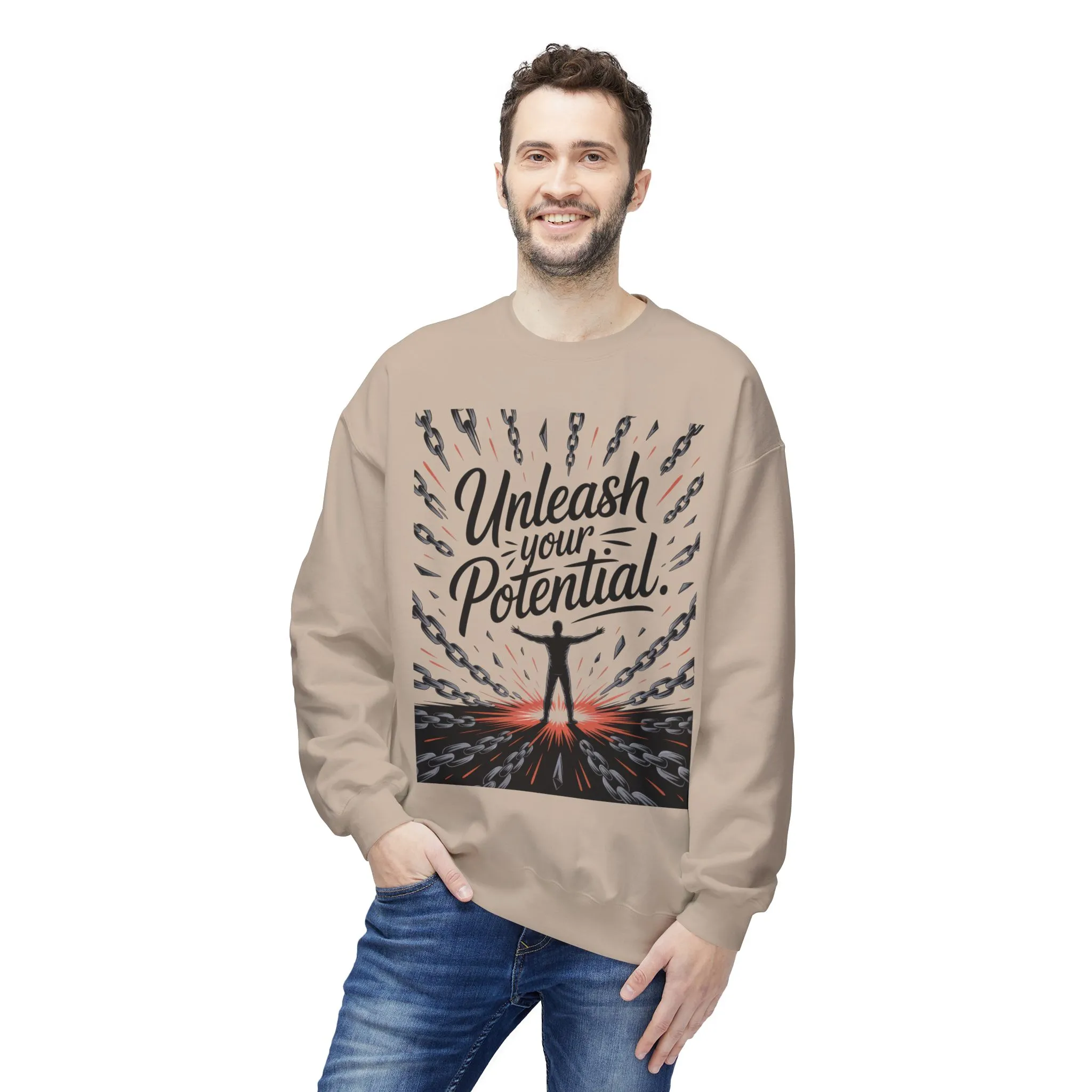 Unleash Your Potential Men s Sweatshirt, Motivational Crewneck, Inspirational Gift For Men, Gift for Graduates, Personal Growth Apparel - Image 3