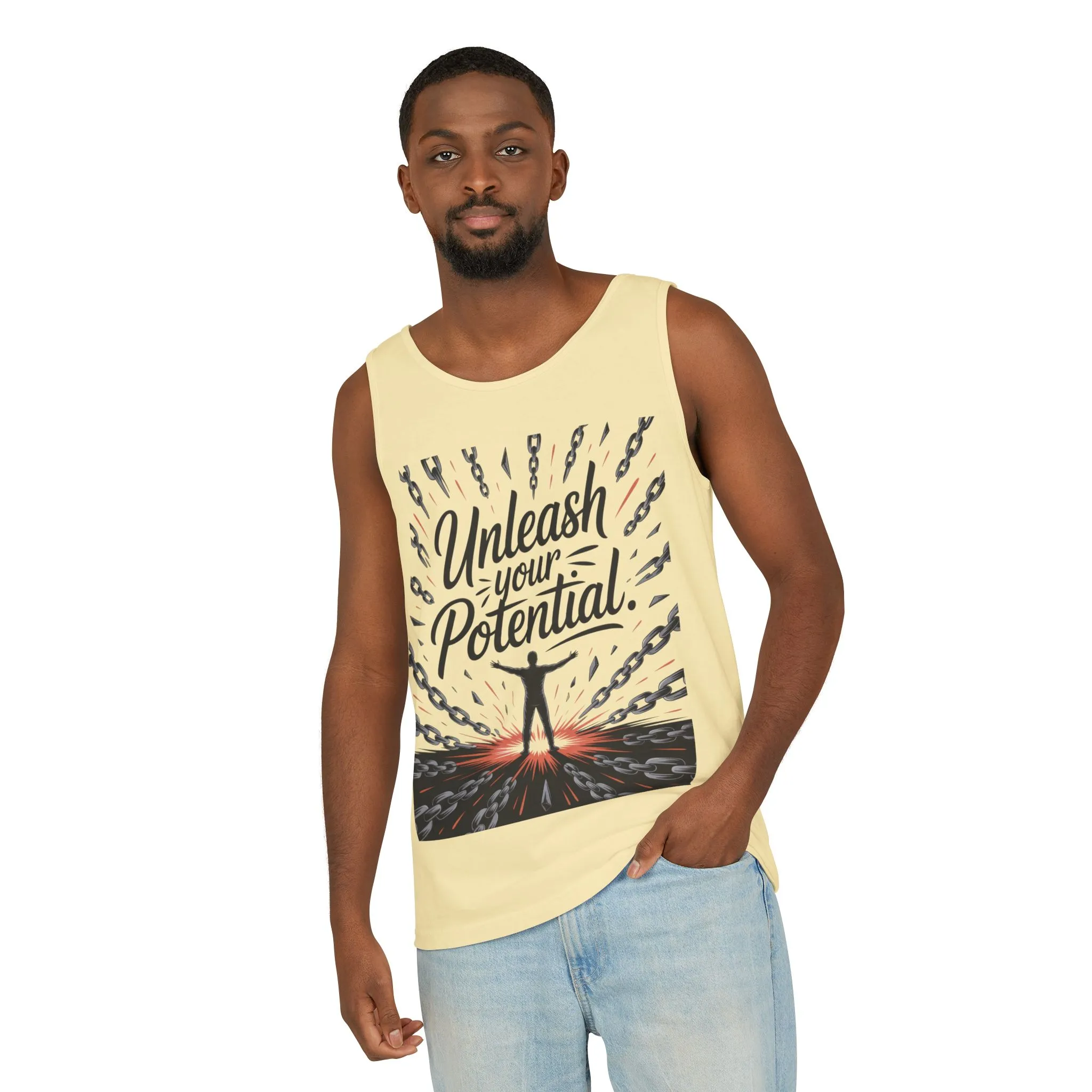 Men s Motivational Tank Top, Unleash Your Potential Graphic, Inspirational Gym Wear, Fitness Apparel, Summer Top, Gift for Him - Image 21
