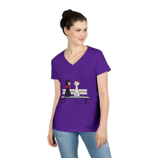 Cute Cat Lovers V-Neck T-Shirt, Casual Wear, Gift for Her, Pet Lovers, Best Friend Gift, Cute Cat Design, Valentine's Day, Cat Love - Image 21
