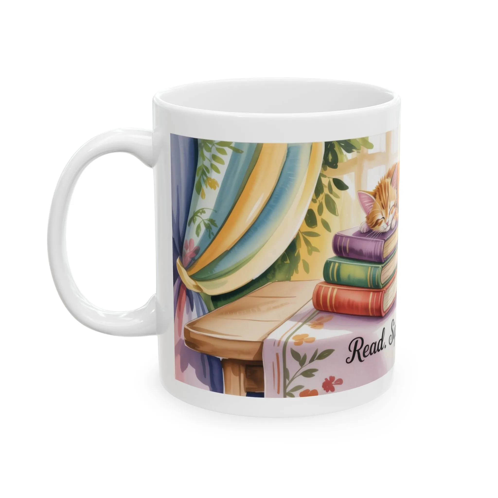 Cozy Cat Lover Mug, Ceramic Coffee Cup for Readers, Gift for Cat Lovers, Relaxing Tea Mug, Perfect for Home & Office, Book Lover Coffee Cup - Image 3