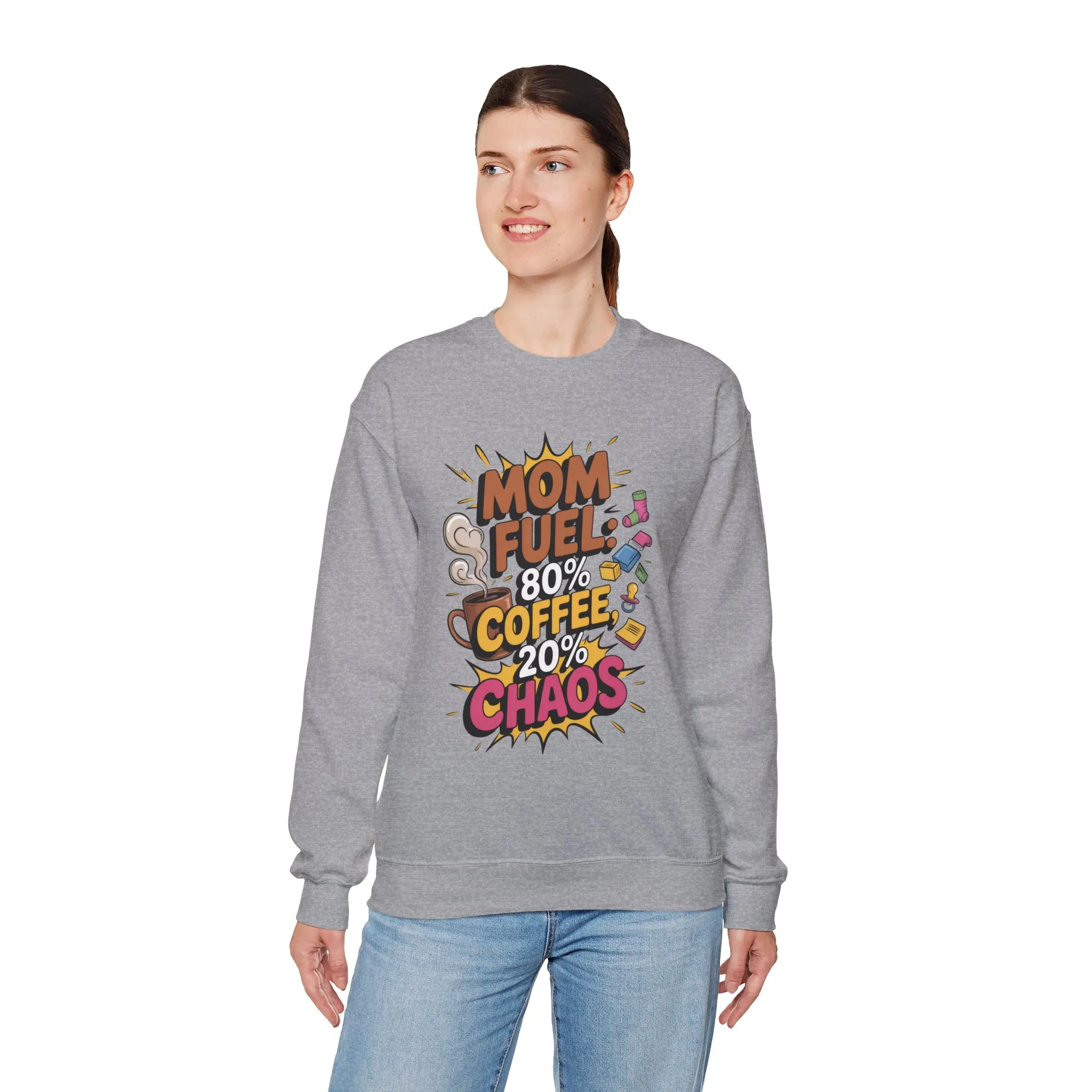 Funny Mom Fuel Sweatshirt, Perfect Gift for Moms, Chaos & Caffeine, Mother's Day Apparel, Funny Tired Mom Life Sweatshirt, Coffee Loving Mom - Image 3