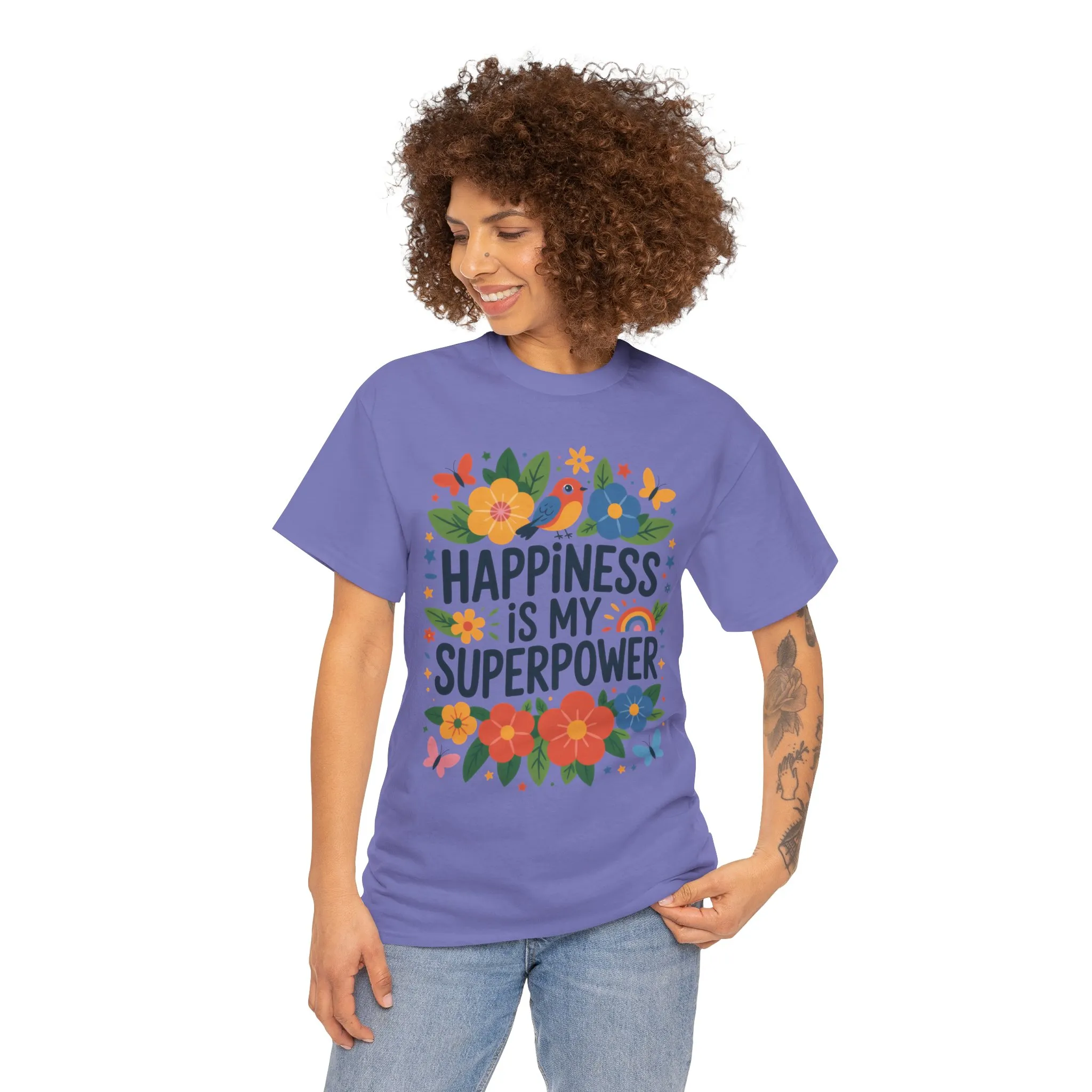 Happiness is My Superpower Tee - Colorful Floral Design, Mother's Day, Self-Expression, Positive Vibes Shirt, Joyful Statement Tee - Image 25