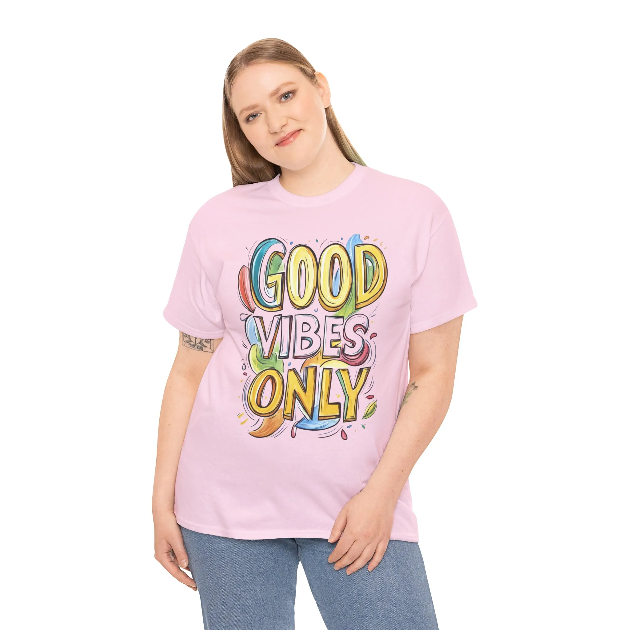 Good Vibes Only Women's Heavy Cotton Tee, Positive Energy Shirt, Graphic T-Shirt, Women's Casual Wear, Gift for Friends, Summer Outfit - Image 23