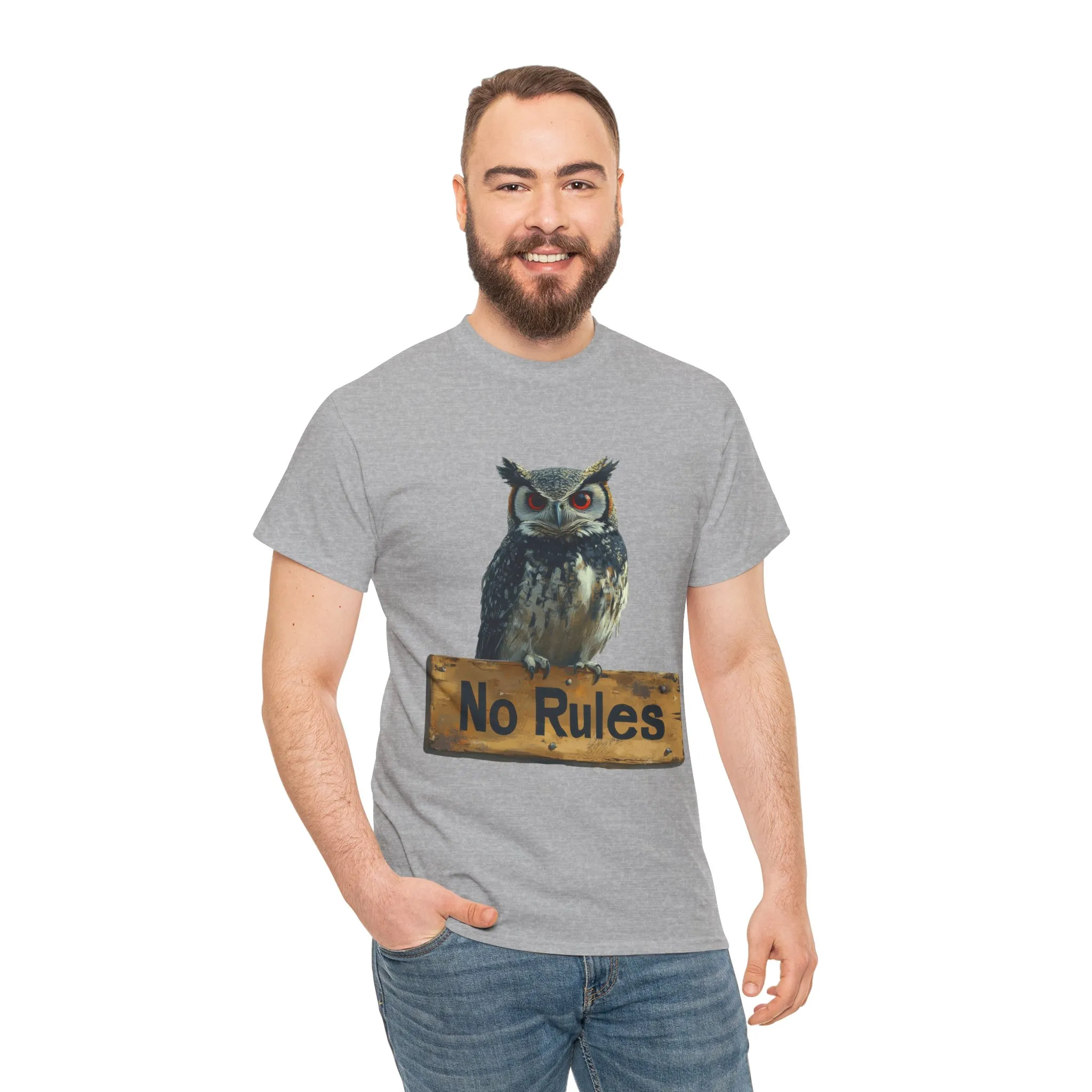 No Rules Owl Graphic T-Shirt, Unisex Heavy Cotton Tee, Funny Animal Shirt, Rebellious Bird Tee Gift for Him or Her - Image 9