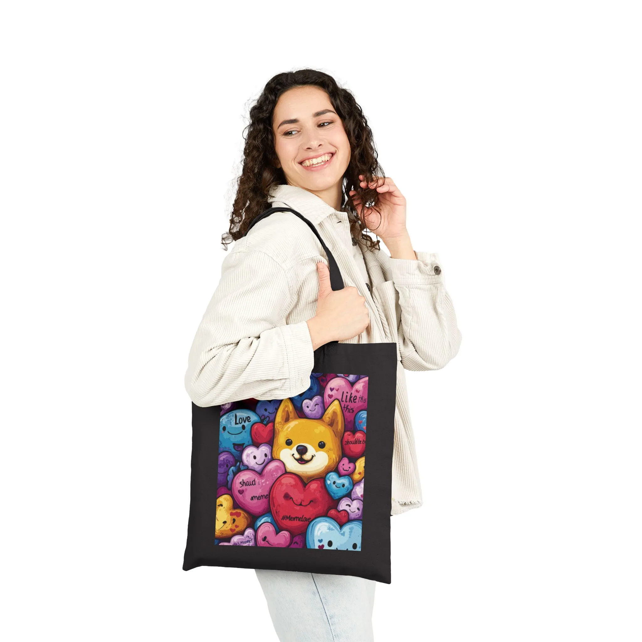 Cute Shiba Inu Heart Tote Bag, Kawaii Dog Meme Canvas Bag, Colorful Cartoon Love Shopper Gift for Dog Lovers & Valentine's Day - Image 9