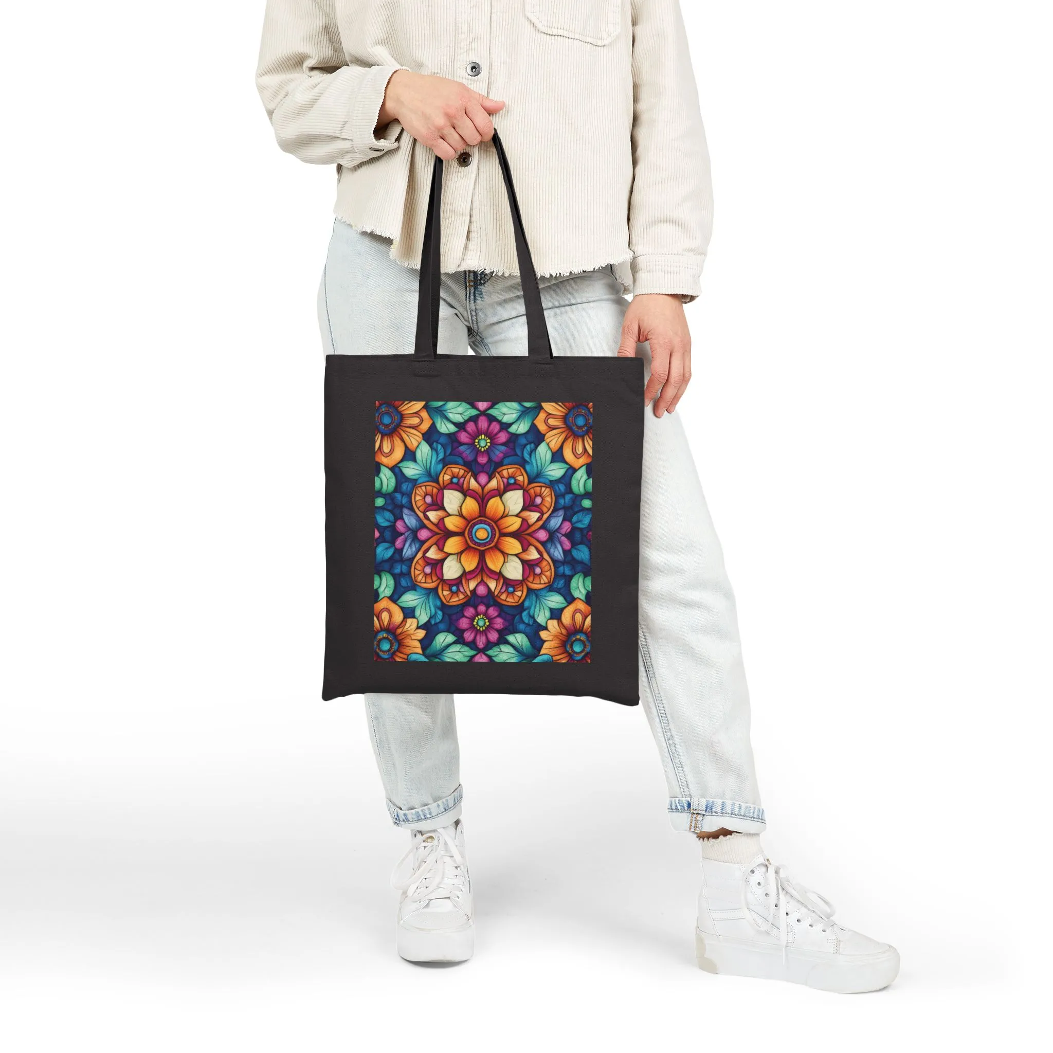 Vibrant Floral Cotton Canvas Tote Bag, Eco-Friendly Grocery Bag, Shopping Tote, Art Tote, Gift for Women - Image 9