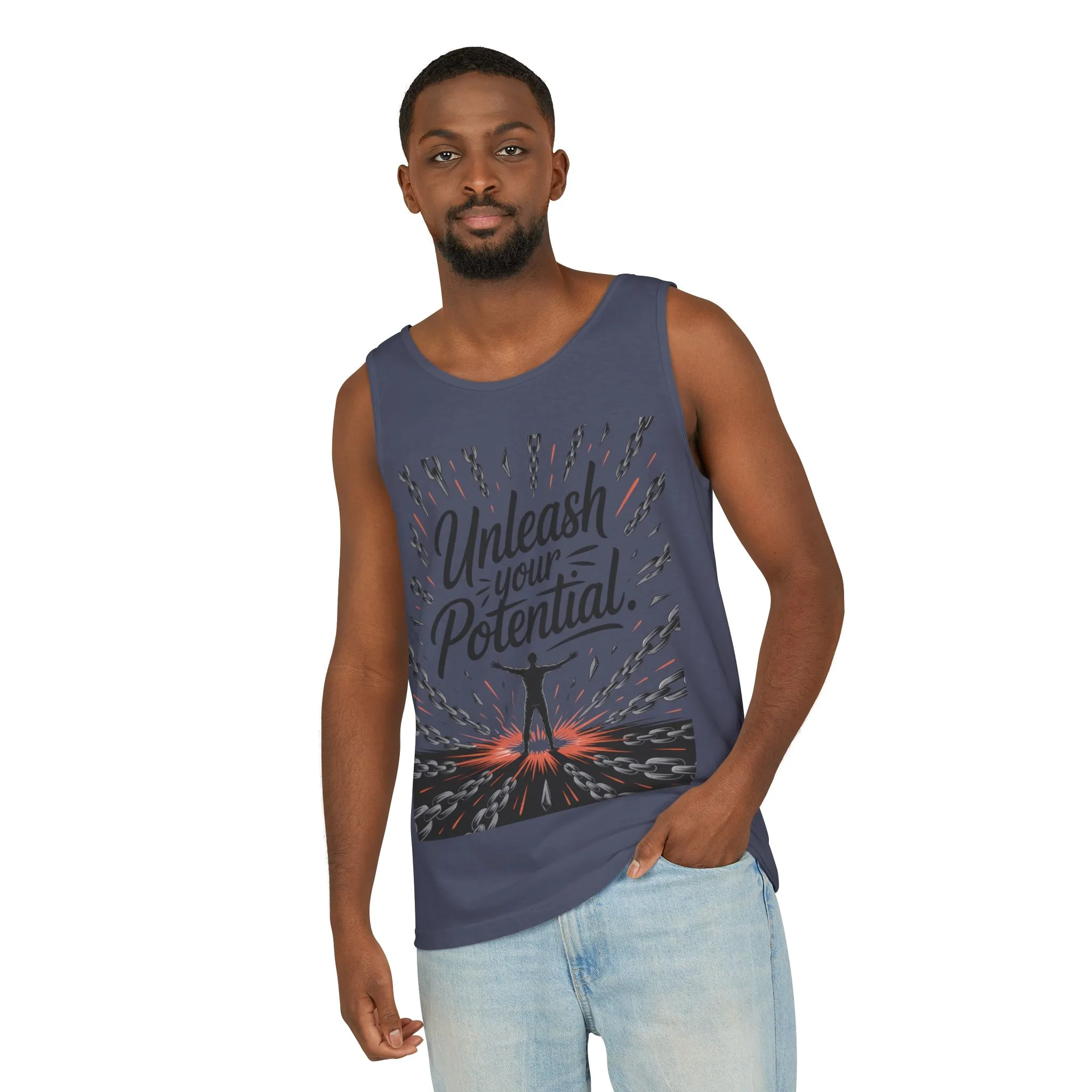 Men s Motivational Tank Top, Unleash Your Potential Graphic, Inspirational Gym Wear, Fitness Apparel, Summer Top, Gift for Him - Image 15