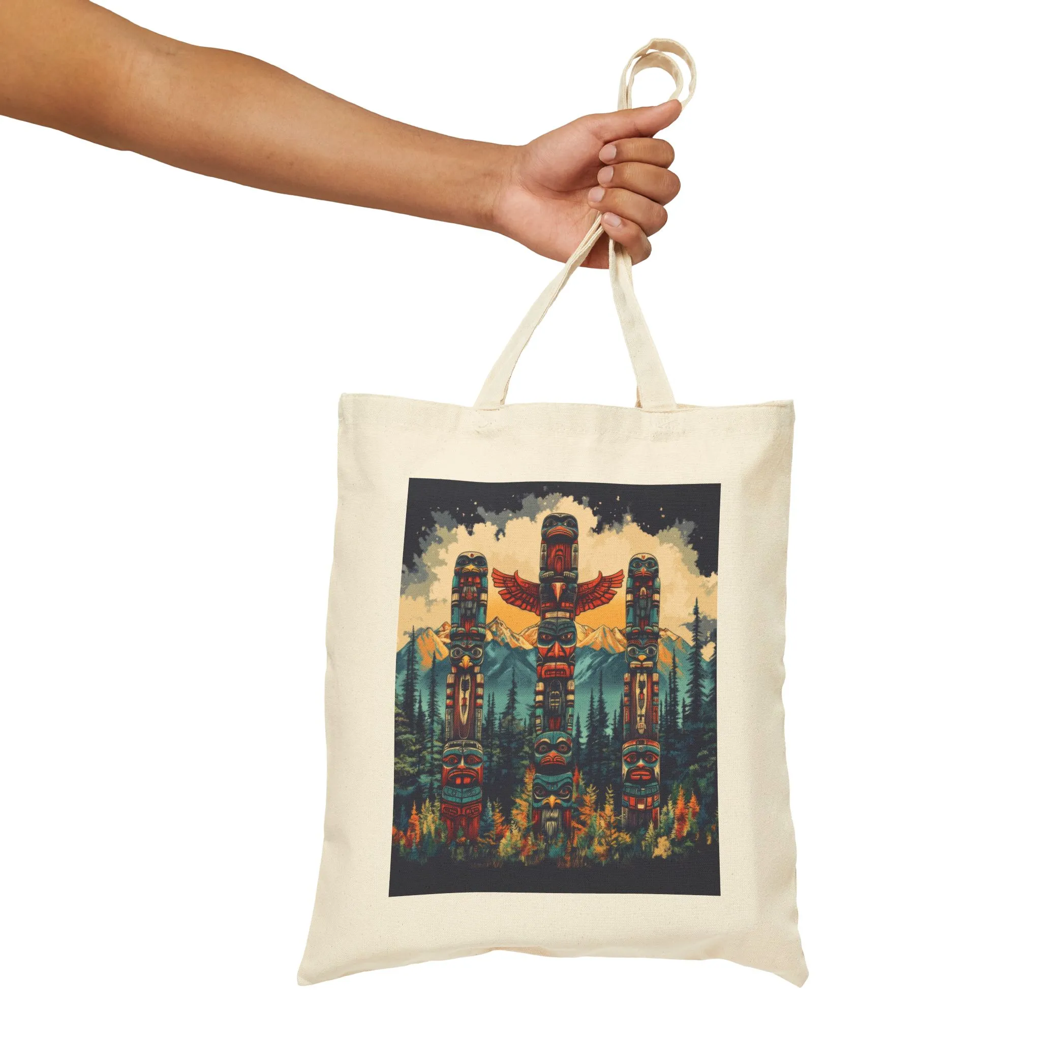 Totem Pole Canvas Tote Bag, Eco-Friendly Shopping Bag, Gift for Nature Lovers, Beach Tote, Reusable Grocery Bag, Boho Art - Image 6