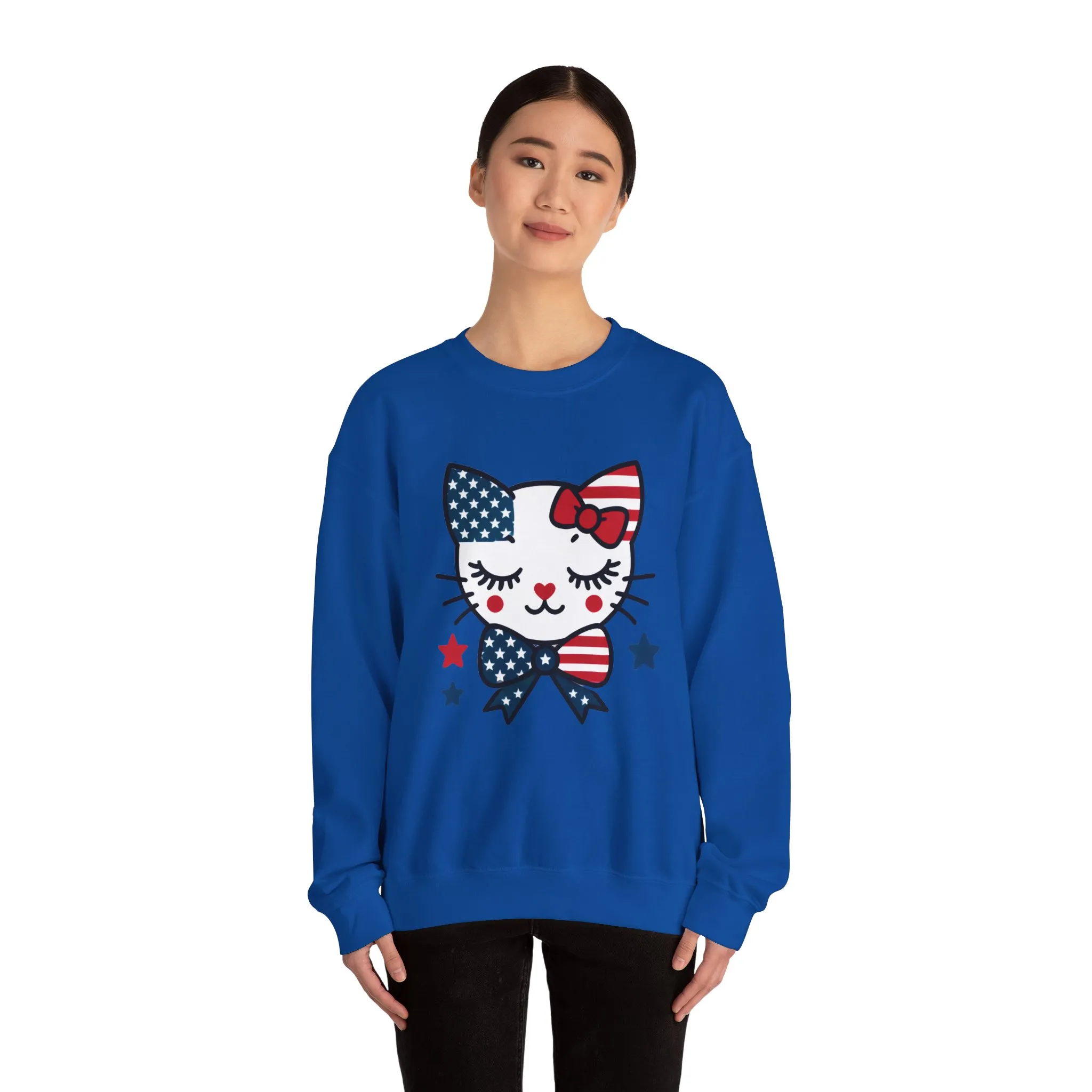 Cute Cat American Flag Sweatshirt, Women's Crewneck, Perfect for 4th of July, Women's Casual Wear, Cat Lovers Gifts - Image 27