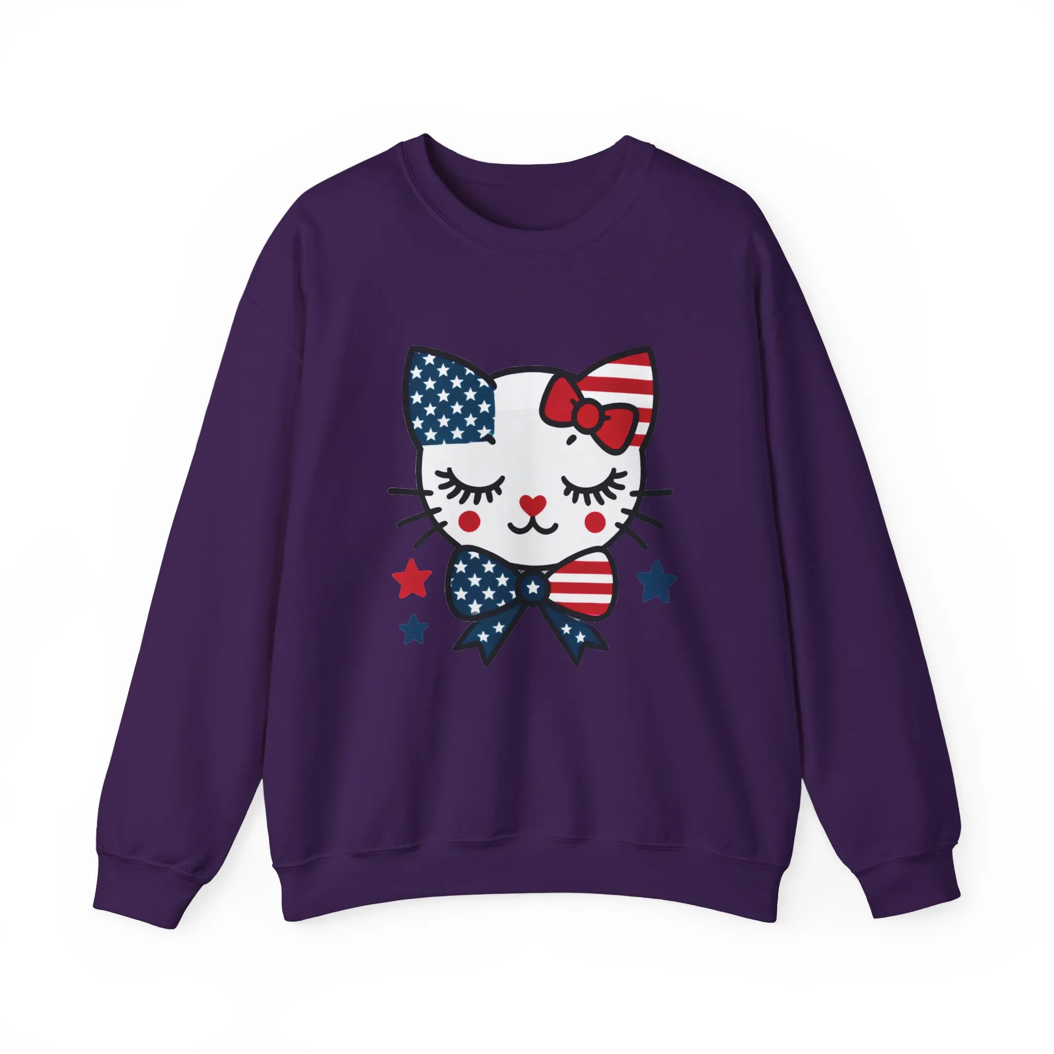 Cute Cat American Flag Sweatshirt, Women's Crewneck, Perfect for 4th of July, Women's Casual Wear, Cat Lovers Gifts - Image 29