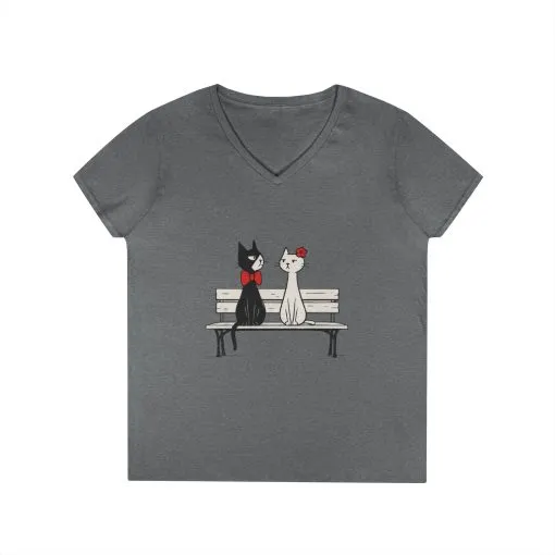 Cute Cat Lovers V-Neck T-Shirt, Casual Wear, Gift for Her, Pet Lovers, Best Friend Gift, Cute Cat Design, Valentine's Day, Cat Love - Image 16