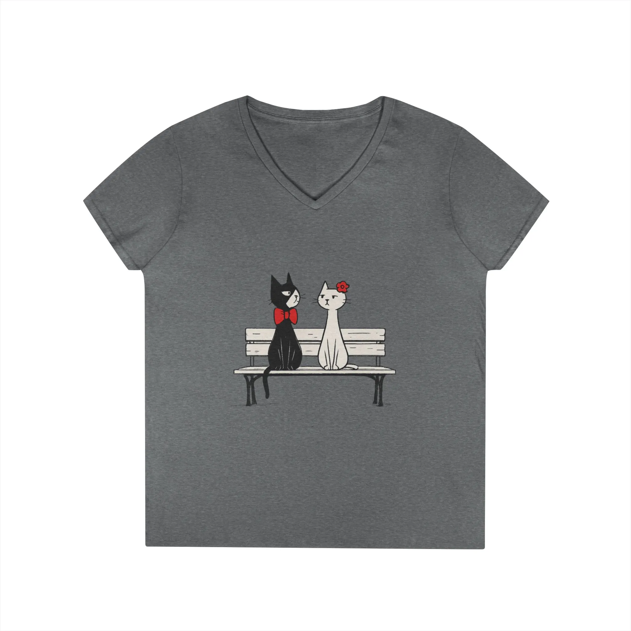 Cute Cat Lovers V-Neck T-Shirt, Casual Wear, Gift for Her, Pet Lovers, Best Friend Gift, Cute Cat Design, Valentine's Day, Cat Love - Image 16