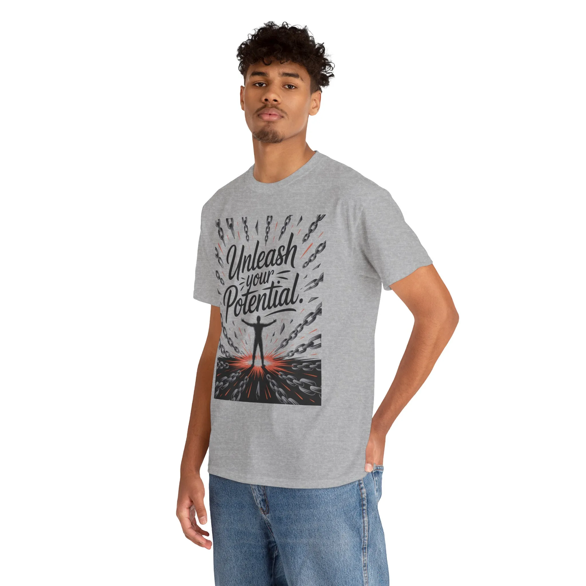 Inspiring Men s Heavy Cotton Tee, Unleash Your Potential Motivation Shirt, Gift for Graduates, Personal Growth Apparel, Casual Wear - Image 5
