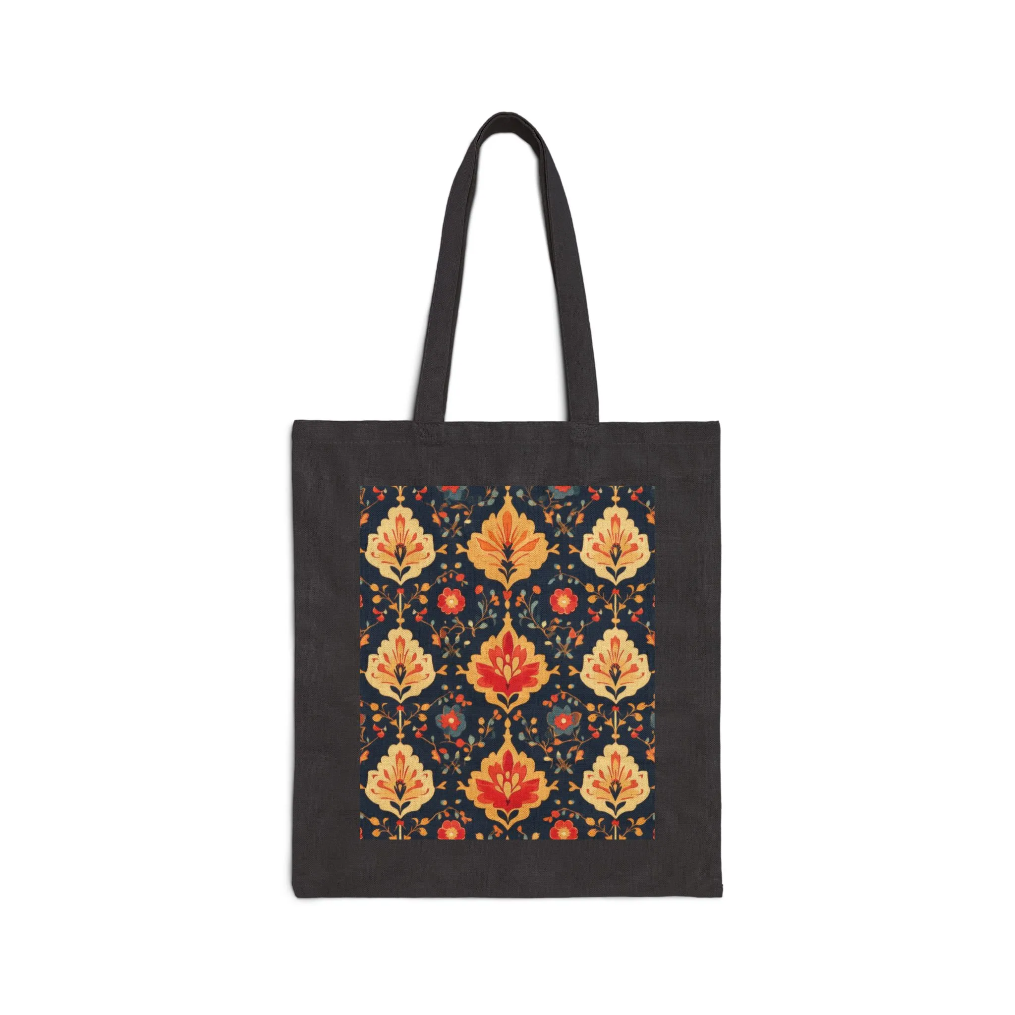 Chic Floral Cotton Canvas Tote Bag, Eco-Friendly Shopping Bag, Gift for Her, Reusable Grocery Tote, Traditional Turkish Carpet Pattern - Image 2