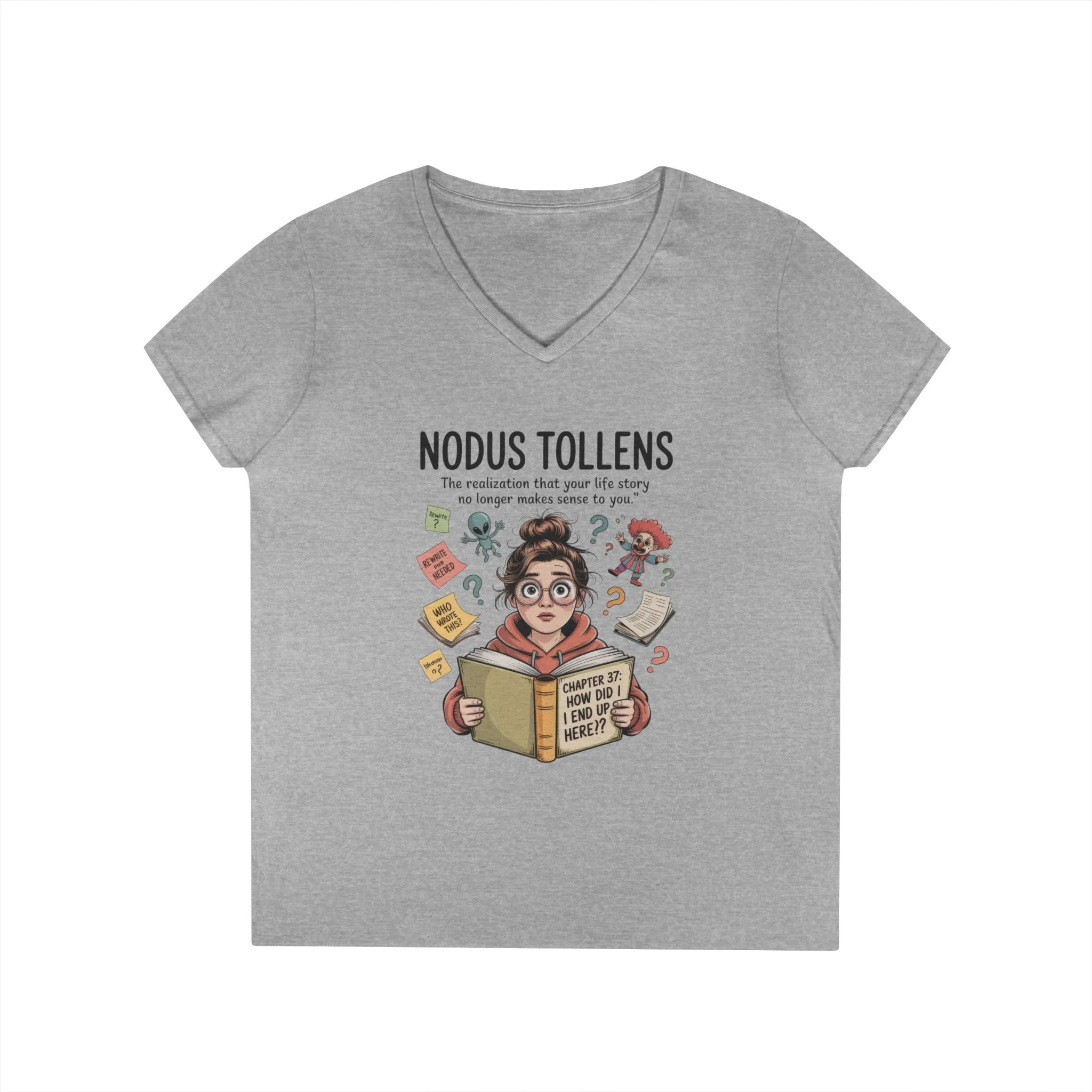 Nodus Tollens V-Neck T-Shirt, Women's Heavy Cotton Shirt, Latin Words, Moods & Modes, Self-Awareness, Quirky Humor Shirt - Image 6