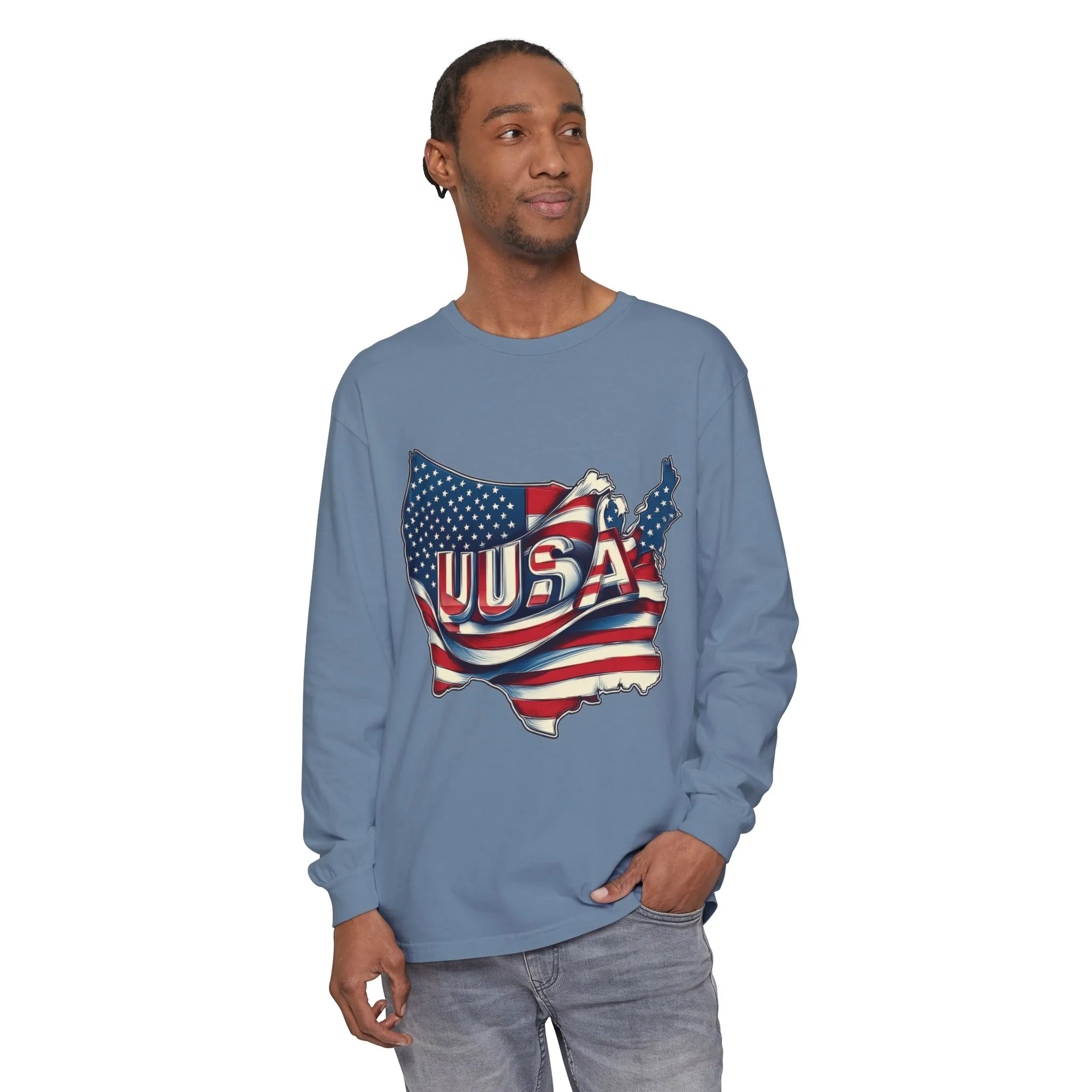 USA Flag Long Sleeve Tee, Unisex Garment-Dyed Shirt, Patriotic Top, All-American Apparel, Independence Day Style, Comfortable Casual Wear - Image 14