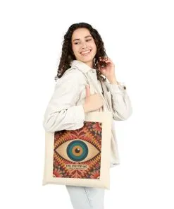 Vibrant Eye Design Canvas Tote Bag, Boho Shopper, Eco-Friendly Grocery Bag, Gift for Art Lovers, Sustainable Fashion
