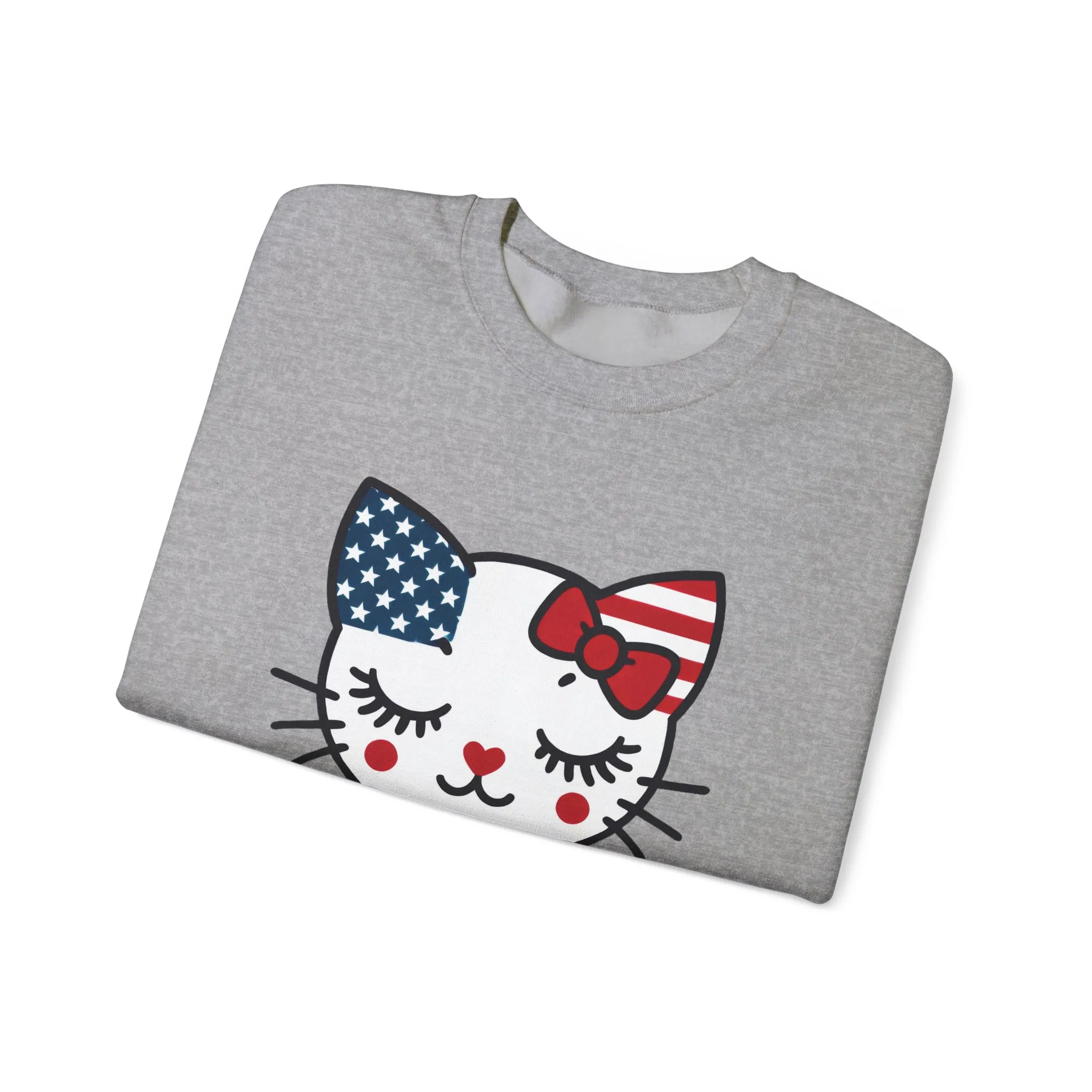 Cute Cat American Flag Sweatshirt, Women's Crewneck, Perfect for 4th of July, Women's Casual Wear, Cat Lovers Gifts - Image 10