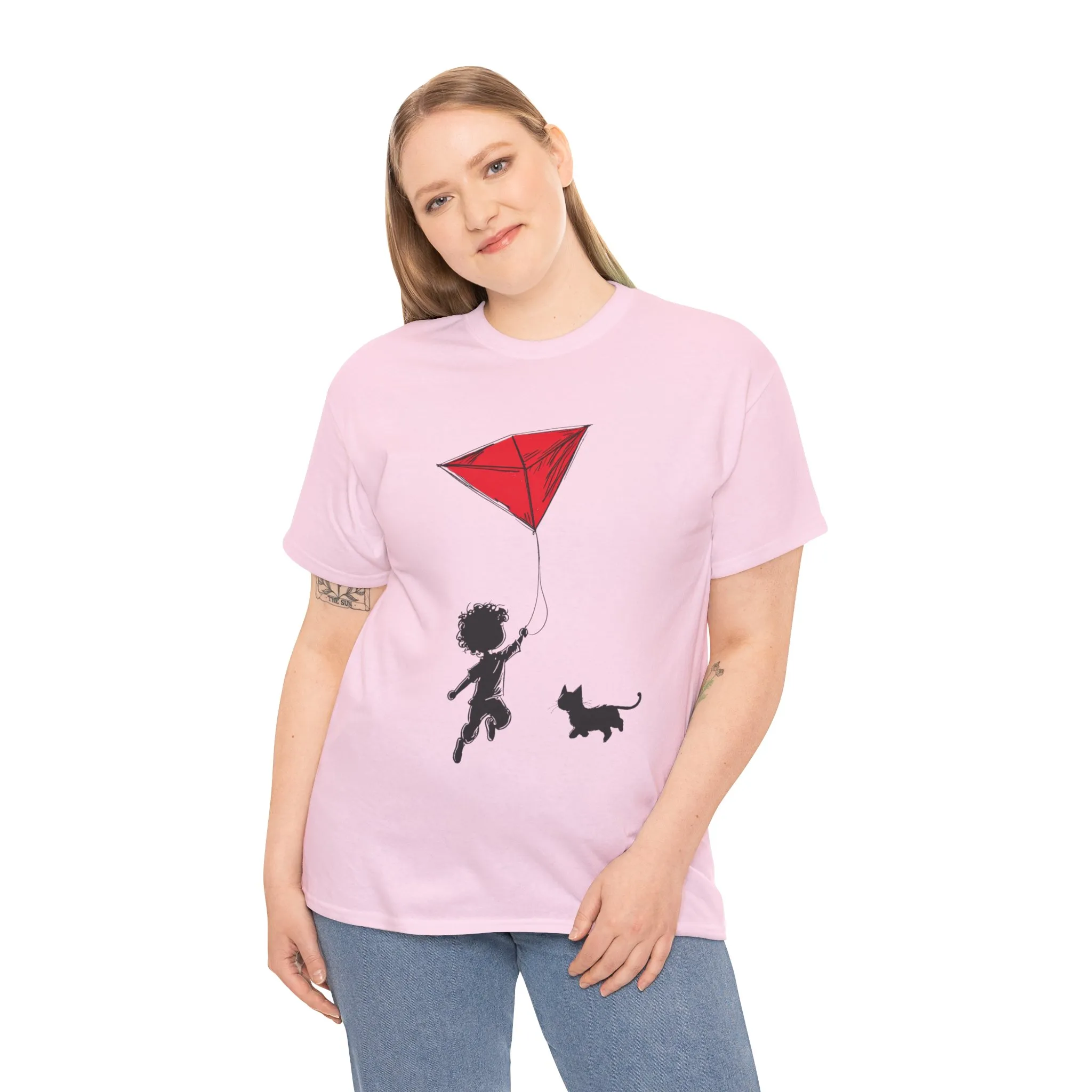Cute Kid and Cat Design T-Shirt, Playful Gift for Cat Lovers, Summer Style, Cat Lover T-Shirt, Gift for Cat Owners, Women's Cotton T-Shirt - Image 37