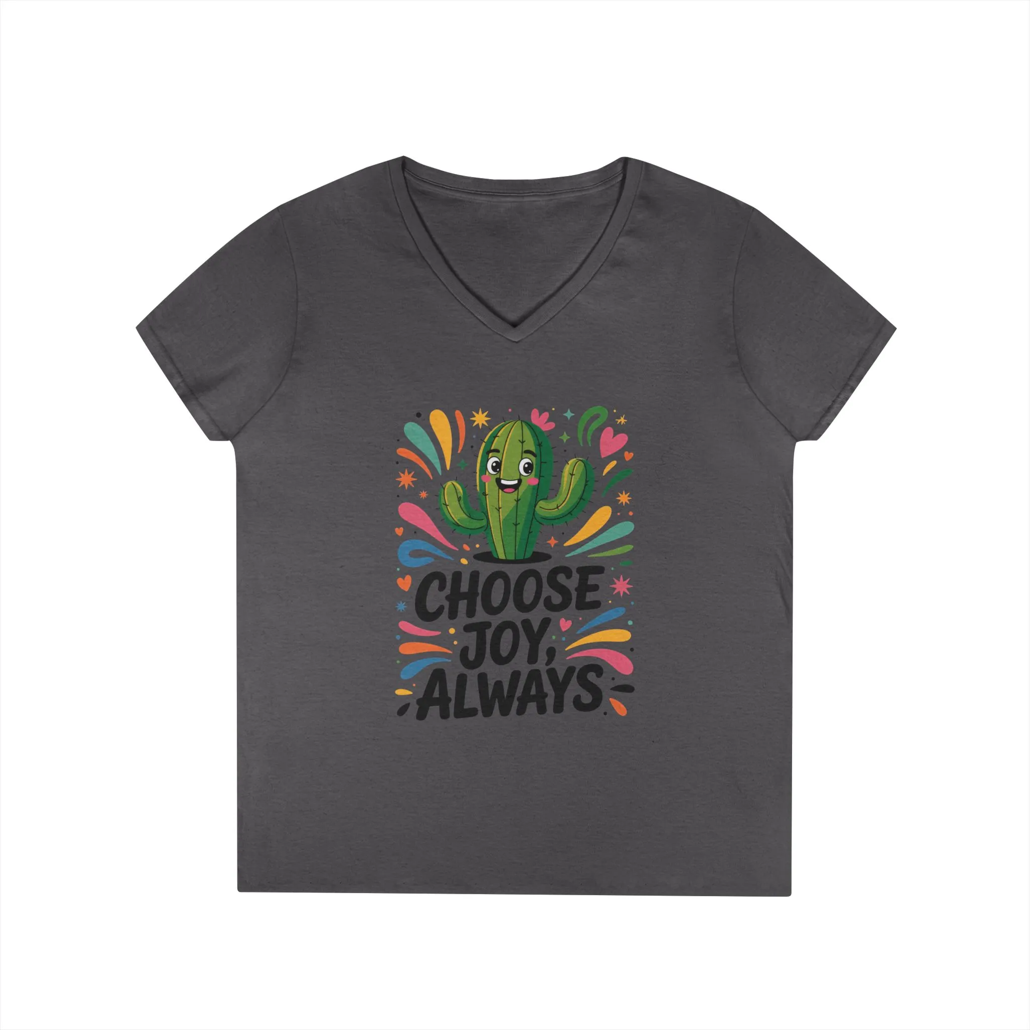 Choose Joy Cactus Ladies' V-Neck T-Shirt, Positive Vibe Shirt, Gift for Her, Summer Casual Tee, Inspirational Wear, Cute Graphic Top - Image 16