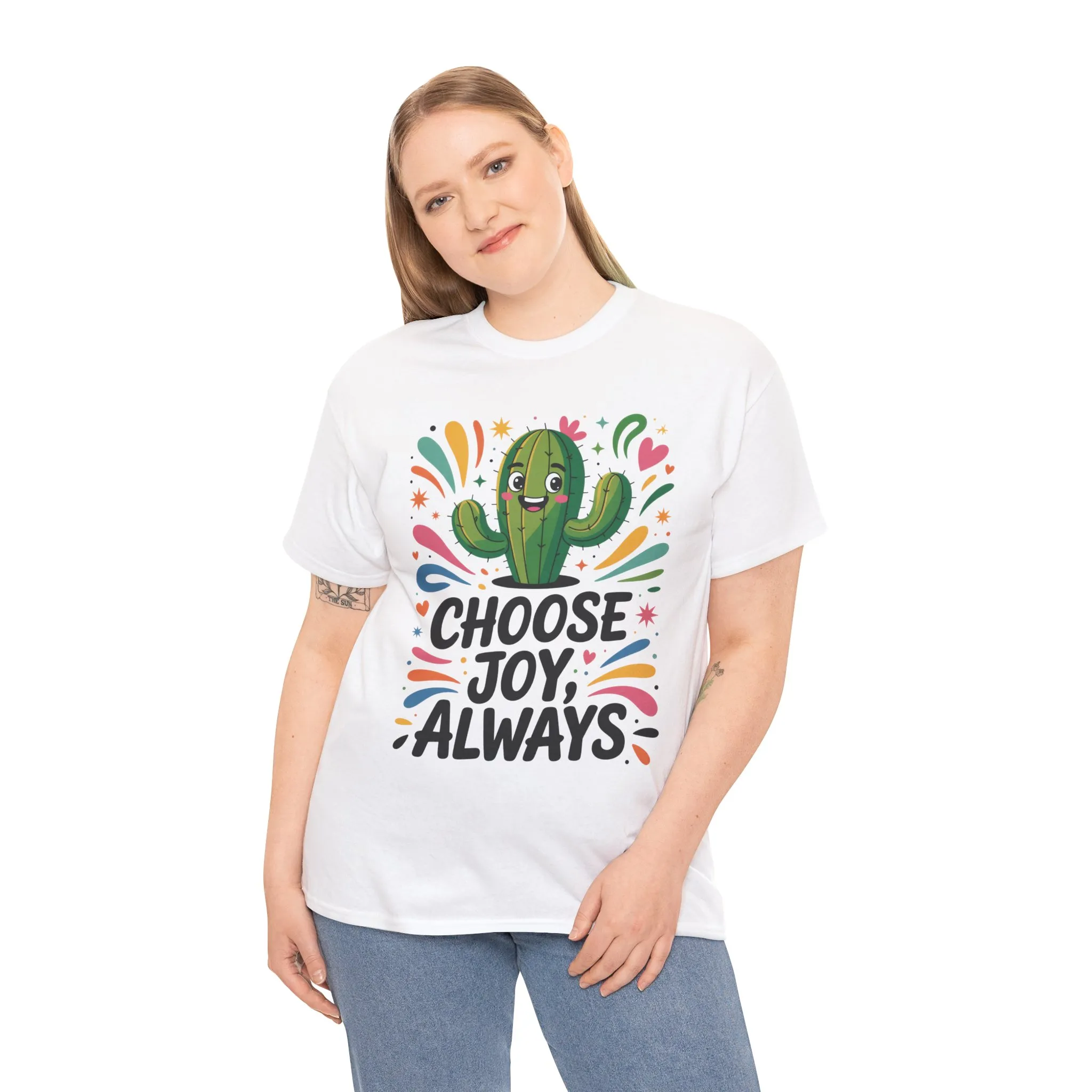 Choose Joy Always Cactus Women's Tee, Women's Casual T-Shirt, Happy Vibes Apparel, Positive Quote Shirt, Joyful Statement Tee - Image 5