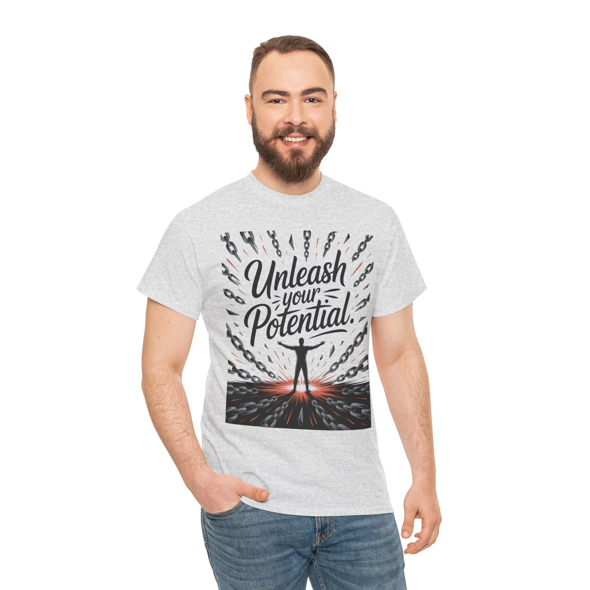 Inspiring Men s Heavy Cotton Tee, Unleash Your Potential Motivation Shirt, Gift for Graduates, Personal Growth Apparel, Casual Wear - Image 26