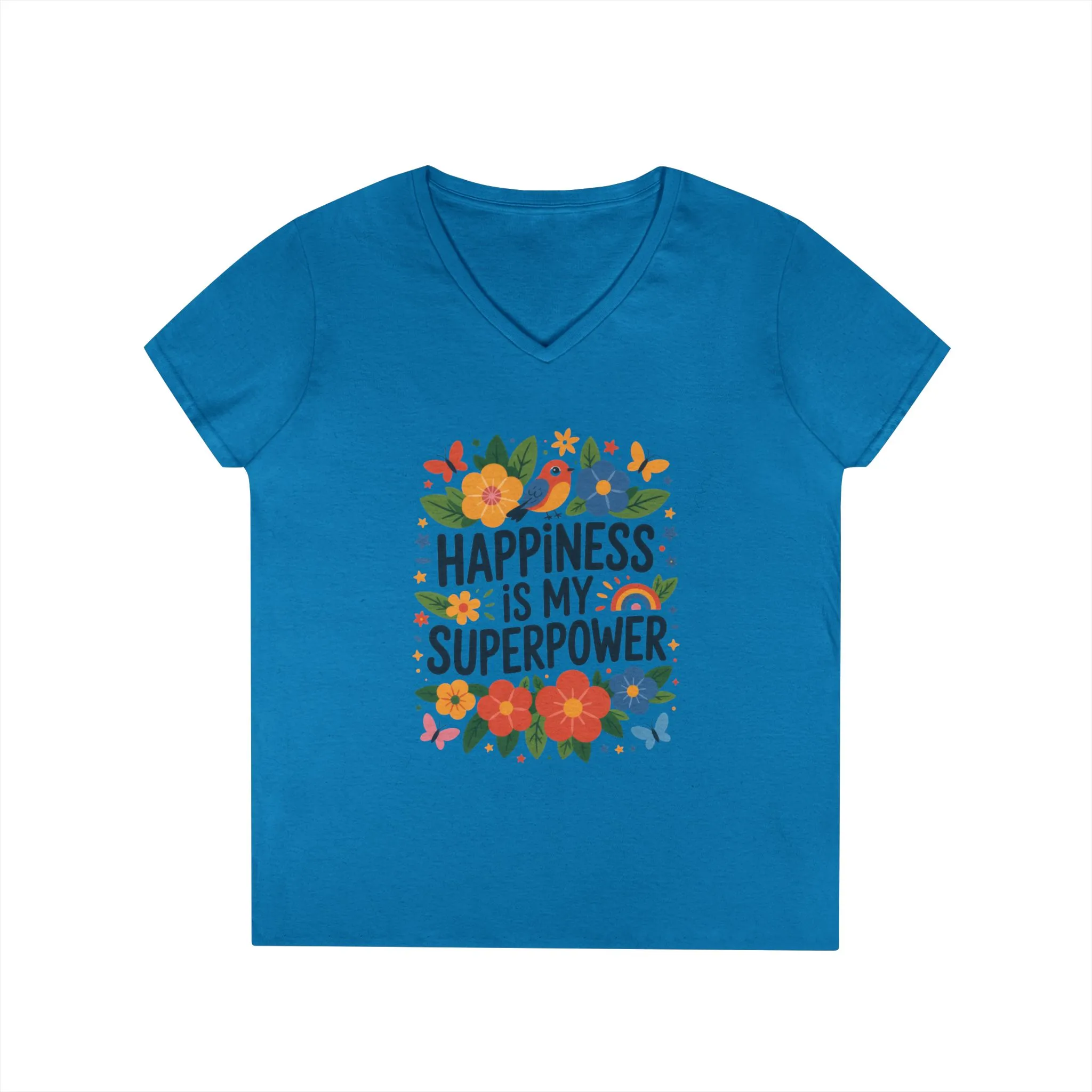 Happiness is My Superpower V-Neck T-Shirt, Floral Motivational Tee, Gift for Her, Positive Quote Shirt, Joyful Statement Tee - Image 10