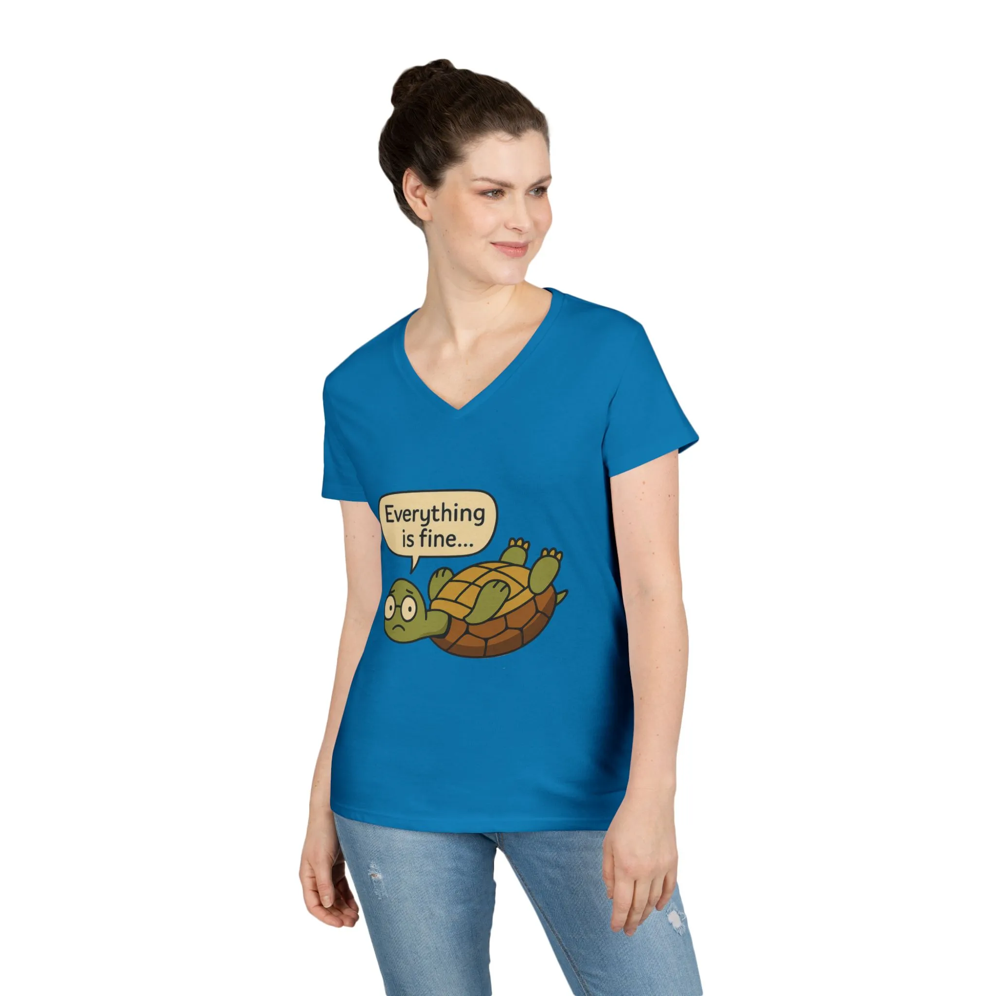 Cute & Comfy Turtle V-Neck T-Shirt - "Everything is fine..." design, Gift for Animal Lovers, Casual Wear, Fun Quotes, Positive message tee - Image 23