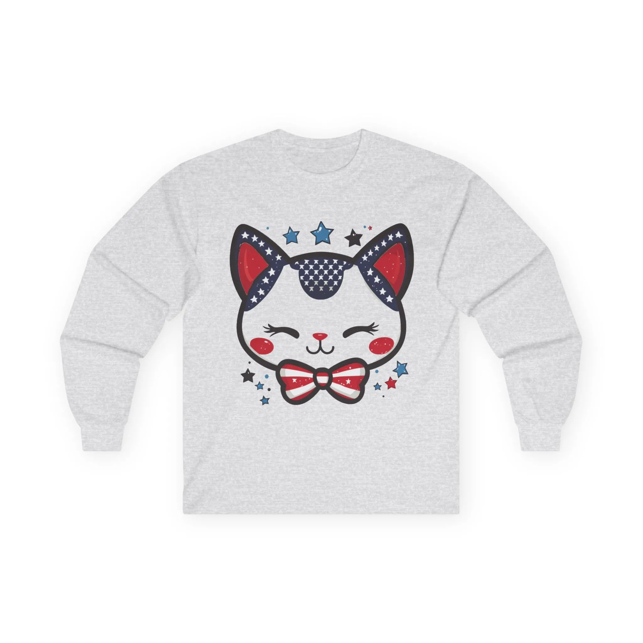 Cute Patriotic Cat Long Sleeve Tee, Unisex Cotton Shirt, Cat Lover Gift, 4th of July Tee, Fun Casual Wear, Holiday Apparel - Image 5